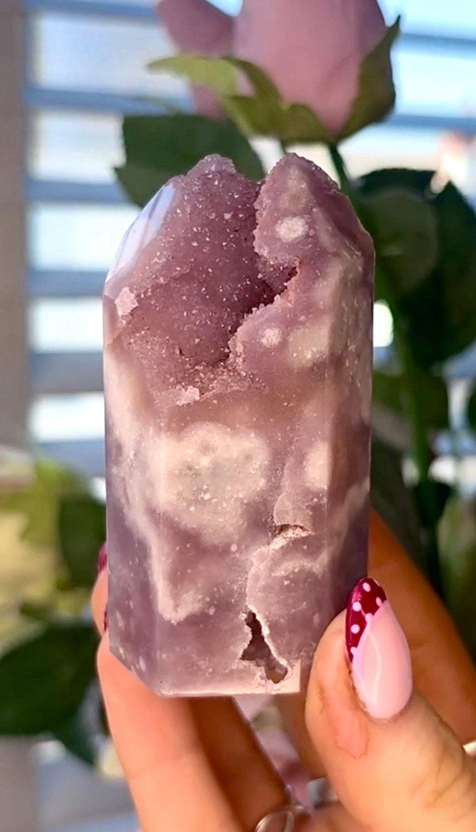 Pink amethyst tower in lilac tones