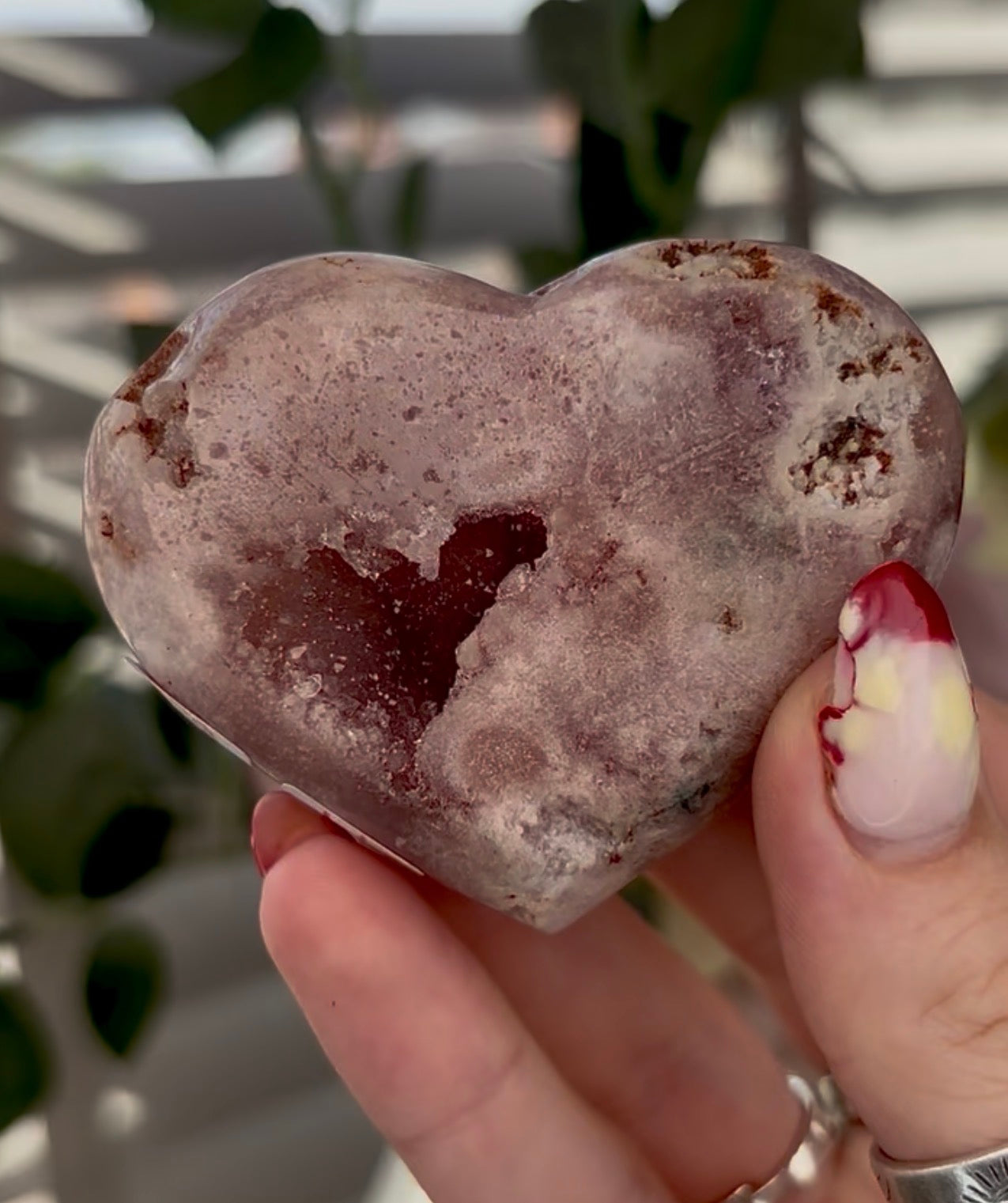 pink amethyst heart - comes with stand
