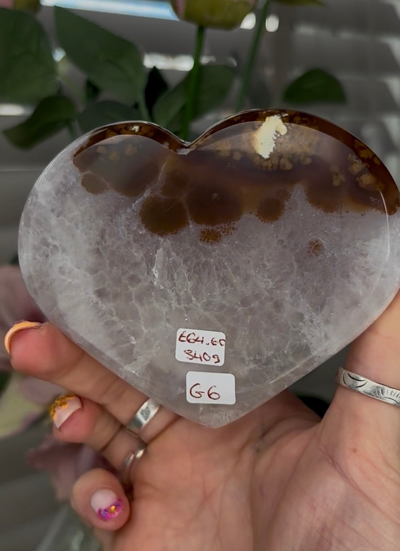 Beautiful, high quality, agate heart with druzy - stand included