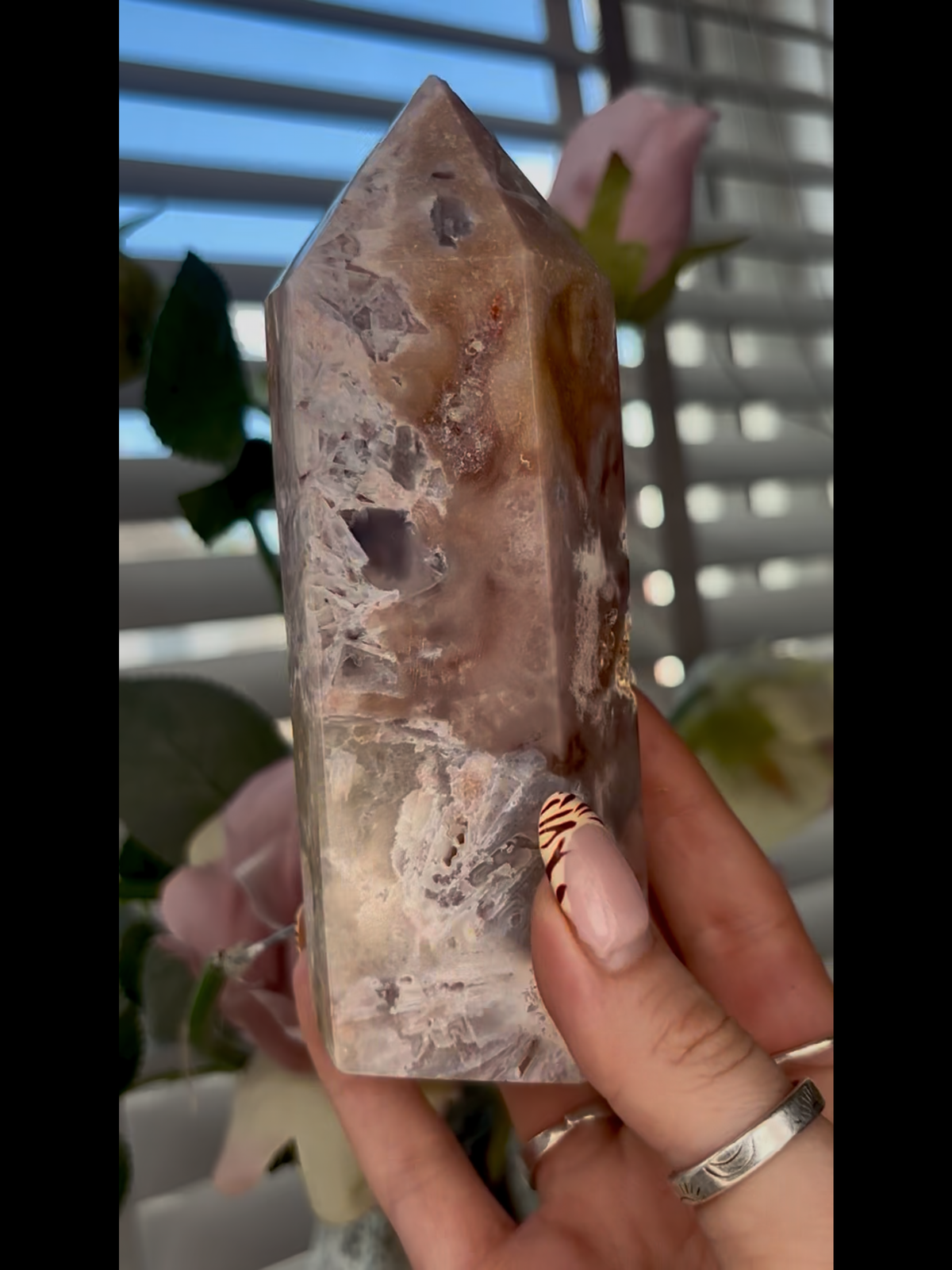 Beautiful, Pink amethyst tower with rutile 14cm tall 450g PAT74