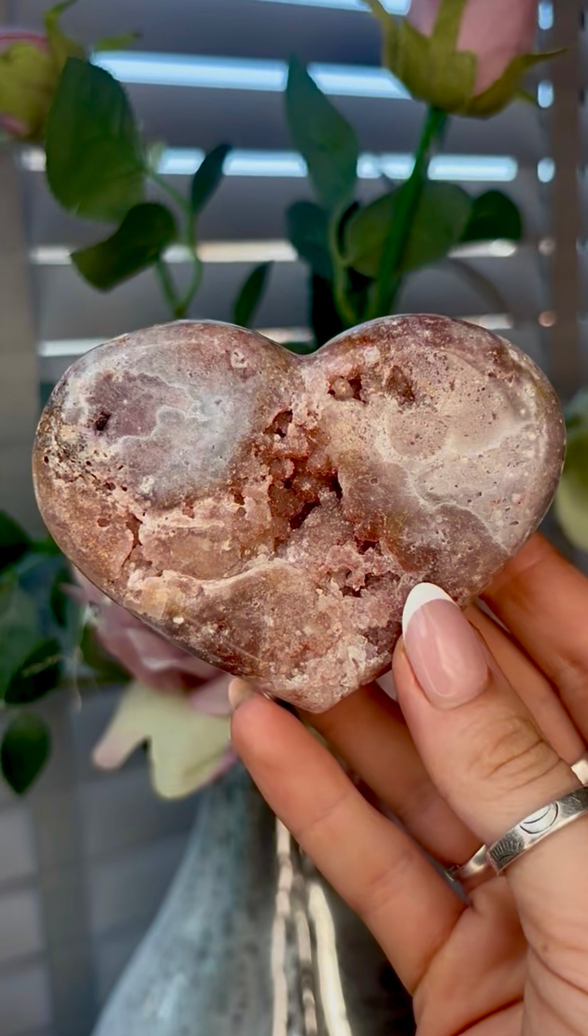 Gorgeous, pink amethyst heart - comes with stand