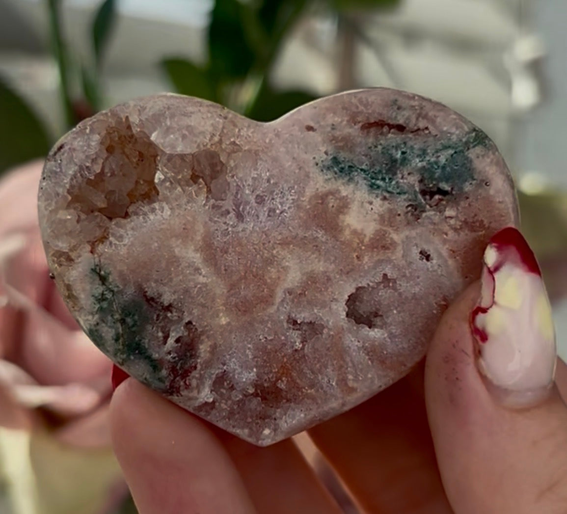 Mini pink amethyst heart with Jasper - comes with stand