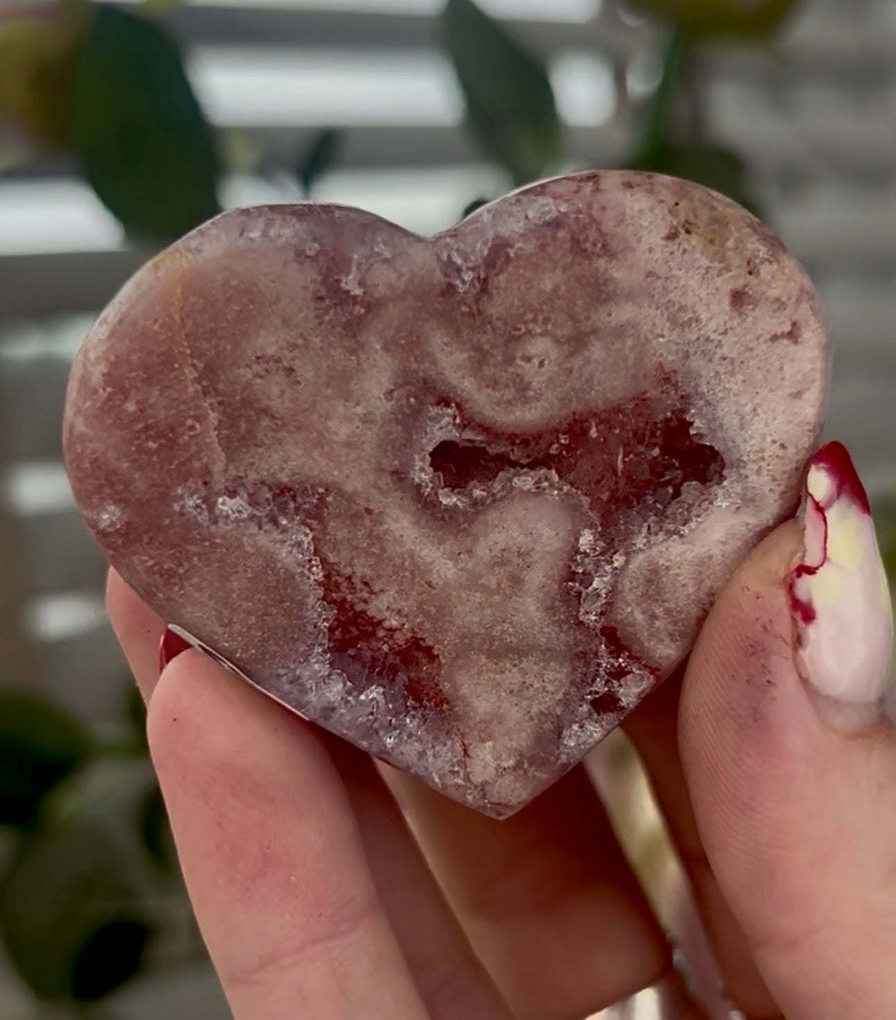 Mini pink amethyst heart - comes with stand