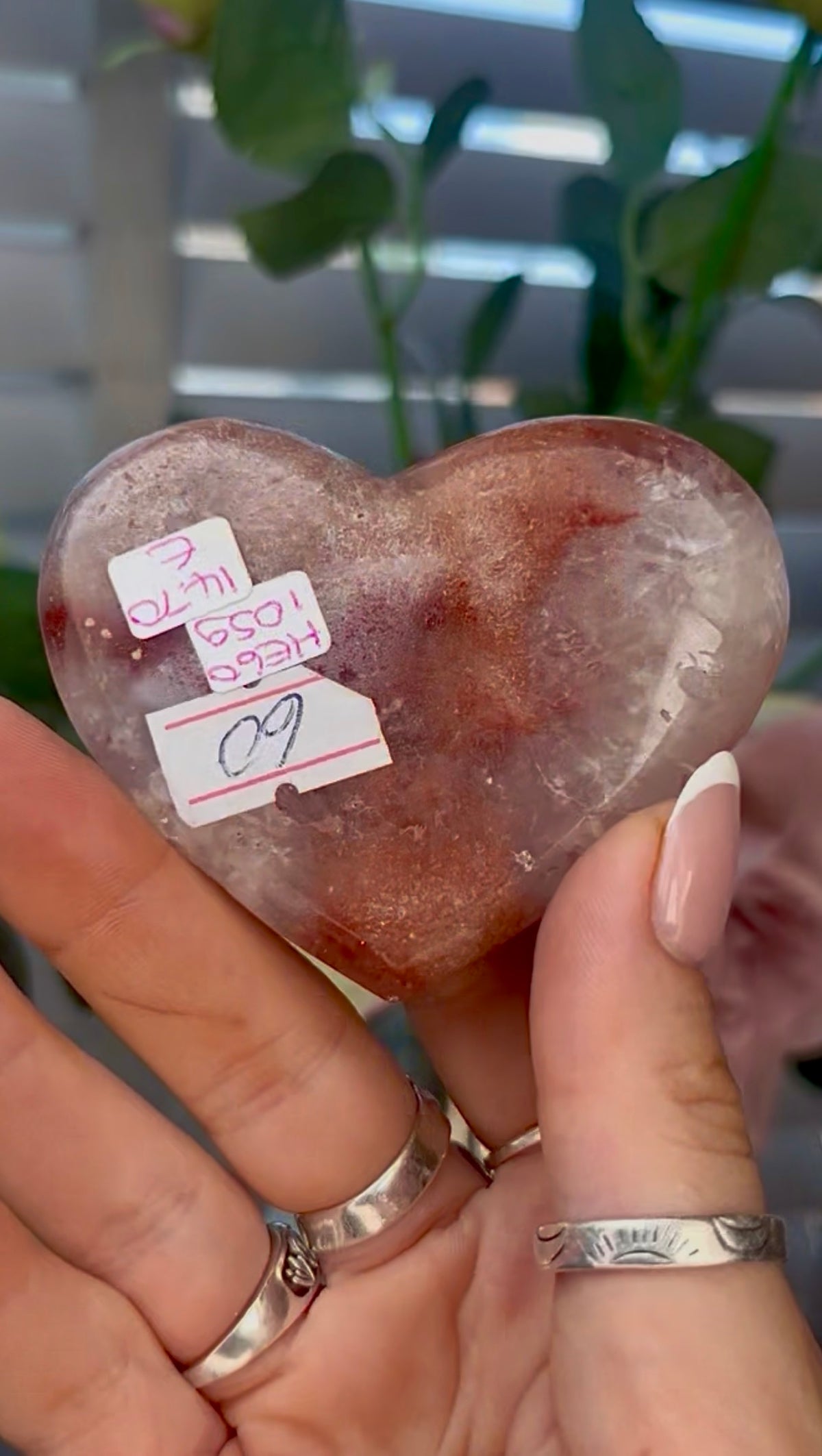 Gorgeous, pink amethyst heart - comes with stand