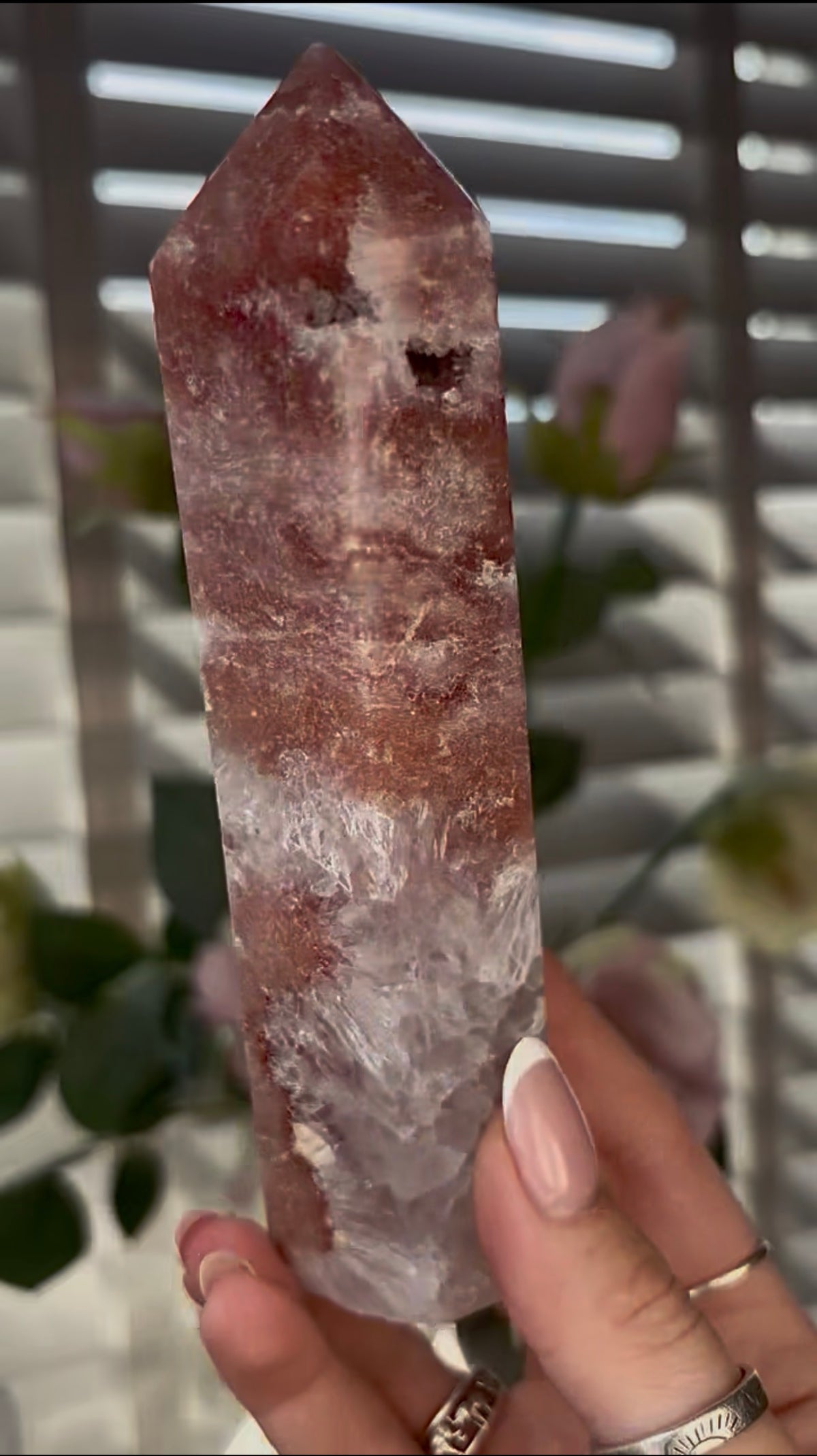 Beautiful, high quality, Pink amethyst tower 15.2cm(h) by 4cm(w)