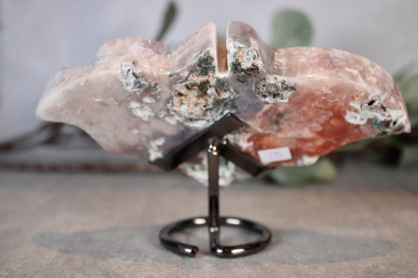 Stunning, high quality, multi coloured, pink amethyst bat carving 340g 15cm(W) 9cm(H)