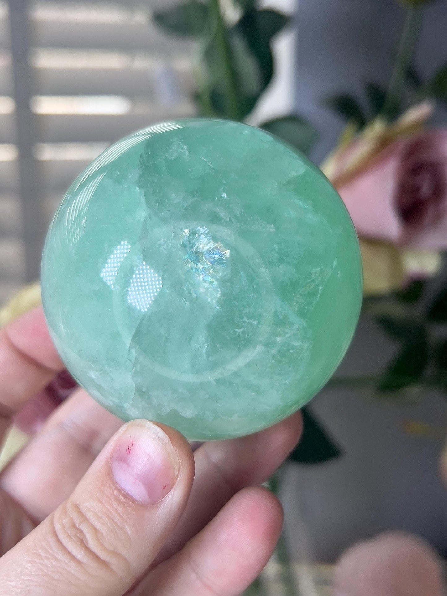 High grade, green fluorite sphere 515g
