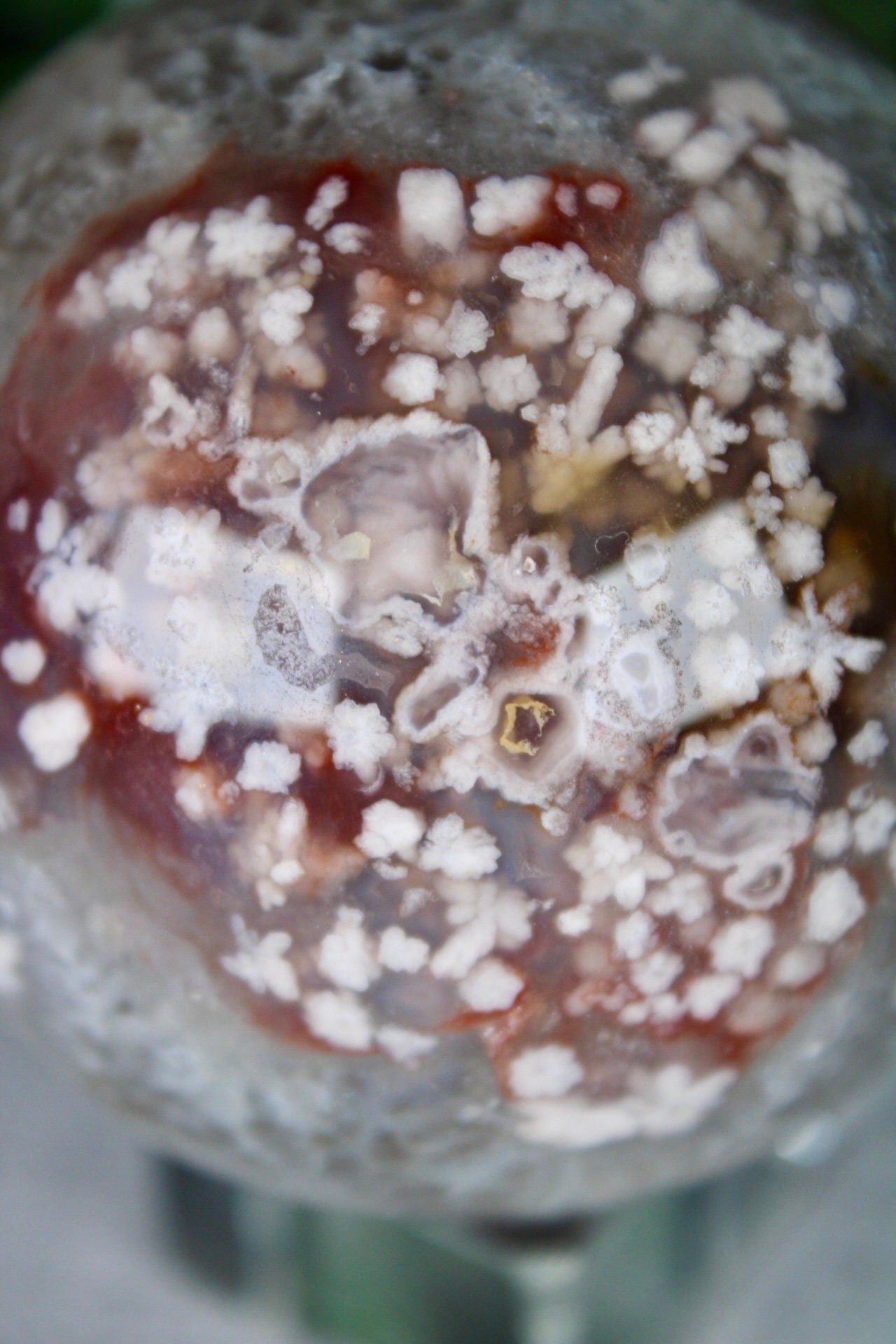 High quality, chlorite x flower agate sphere 535G 7CM