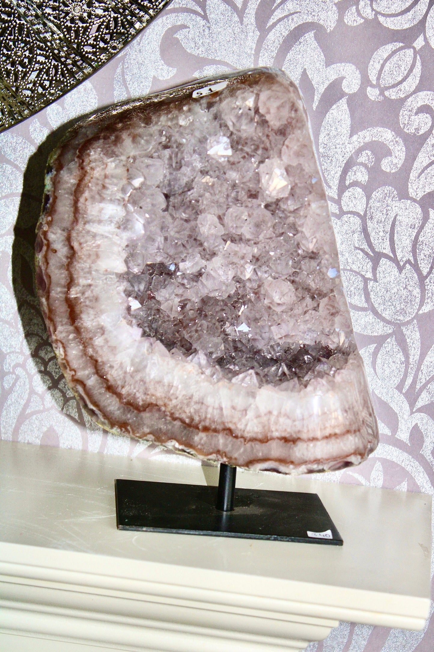 Rainbow filled, Amethyst agate freeform on stand