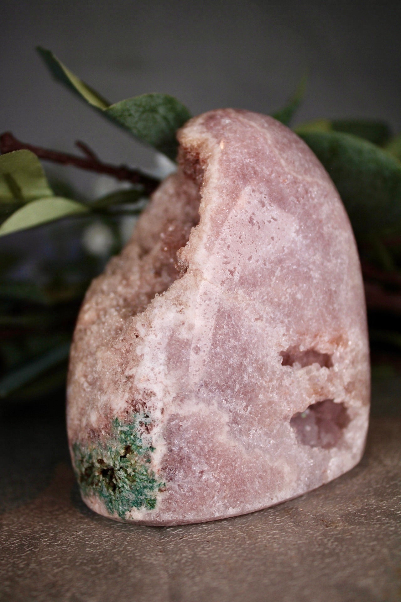 Pink amethyst freeform with green jasper from Brazil