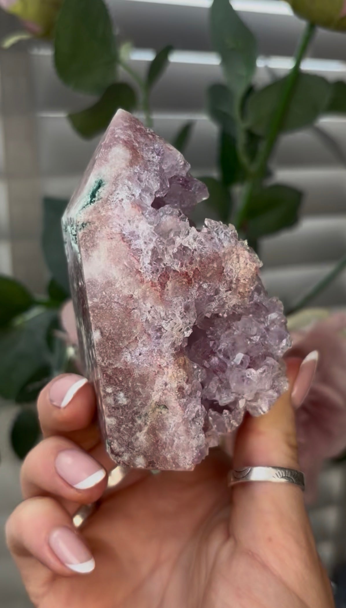 Beautiful, hq, druzy, Pink amethyst tower 9cm(h) by 6cm(w)