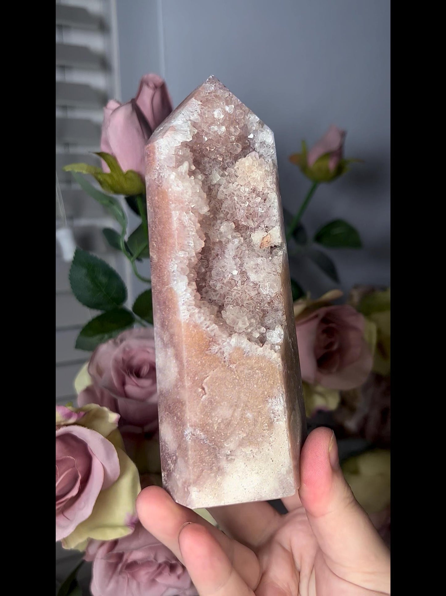 High grade, druzy pink amethyst tower 650g