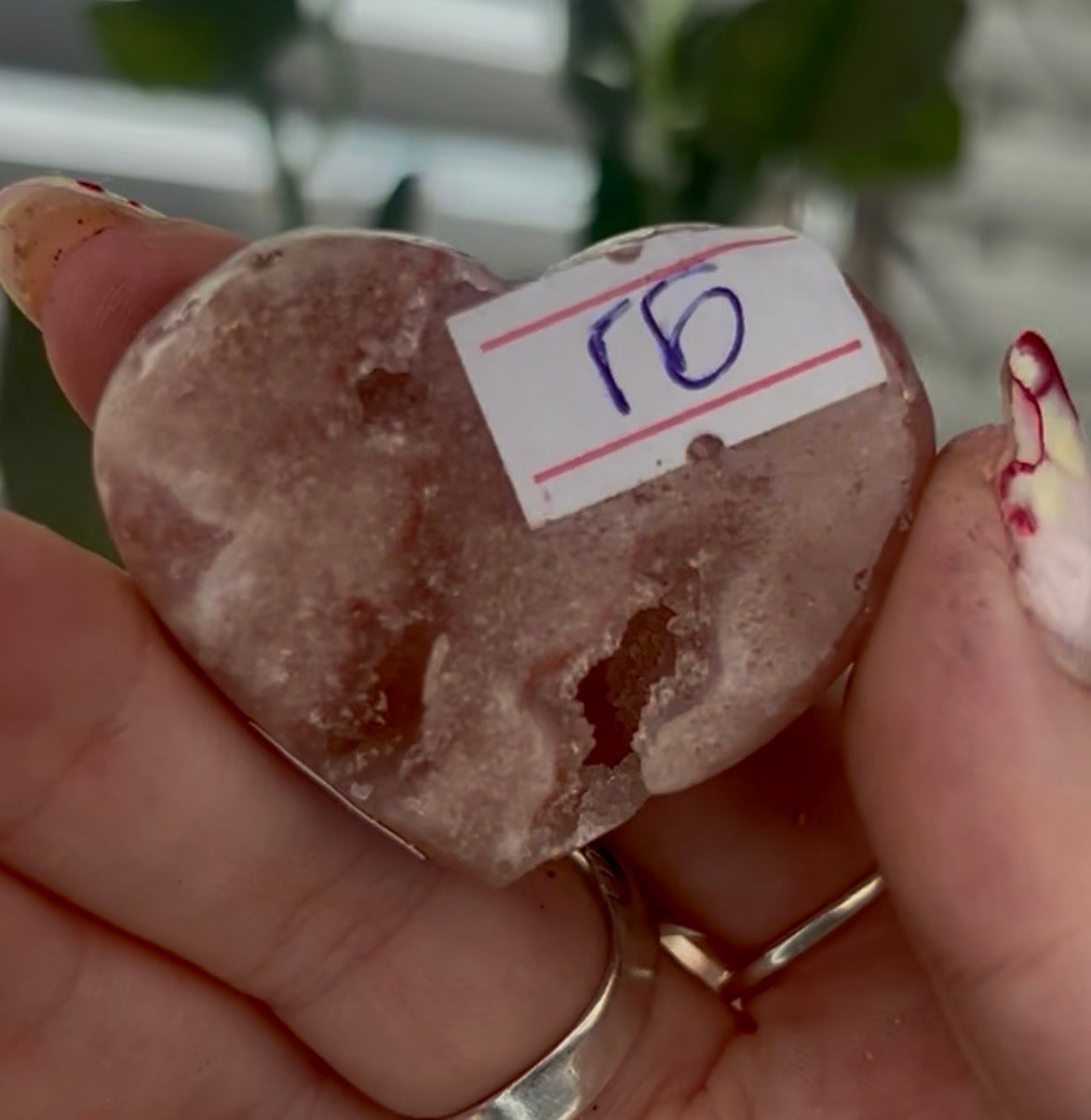 Mini pink amethyst heart - comes with stand