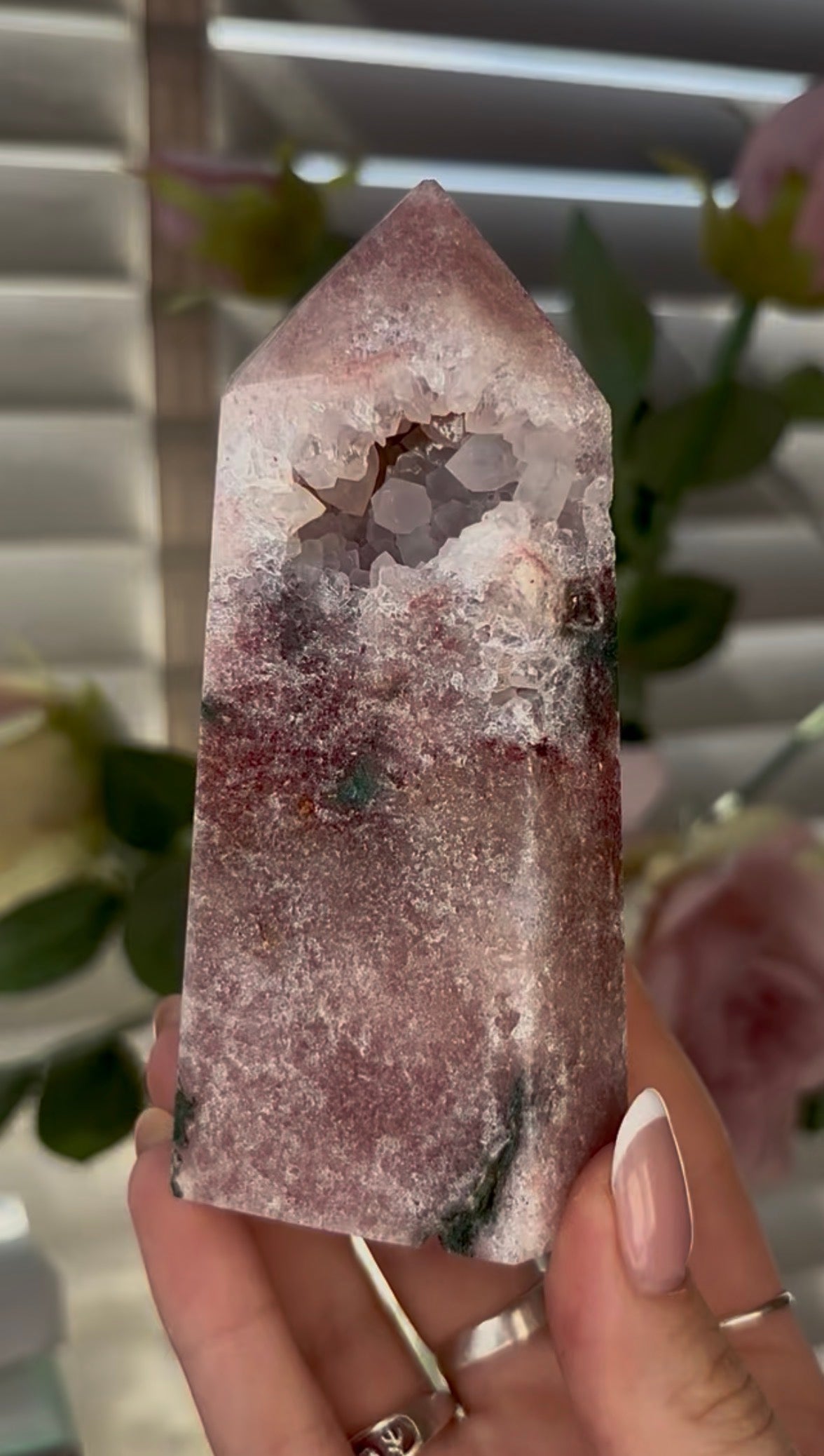 Cute, Pink amethyst tower 11.5cm(h) by 5.5cm(w)
