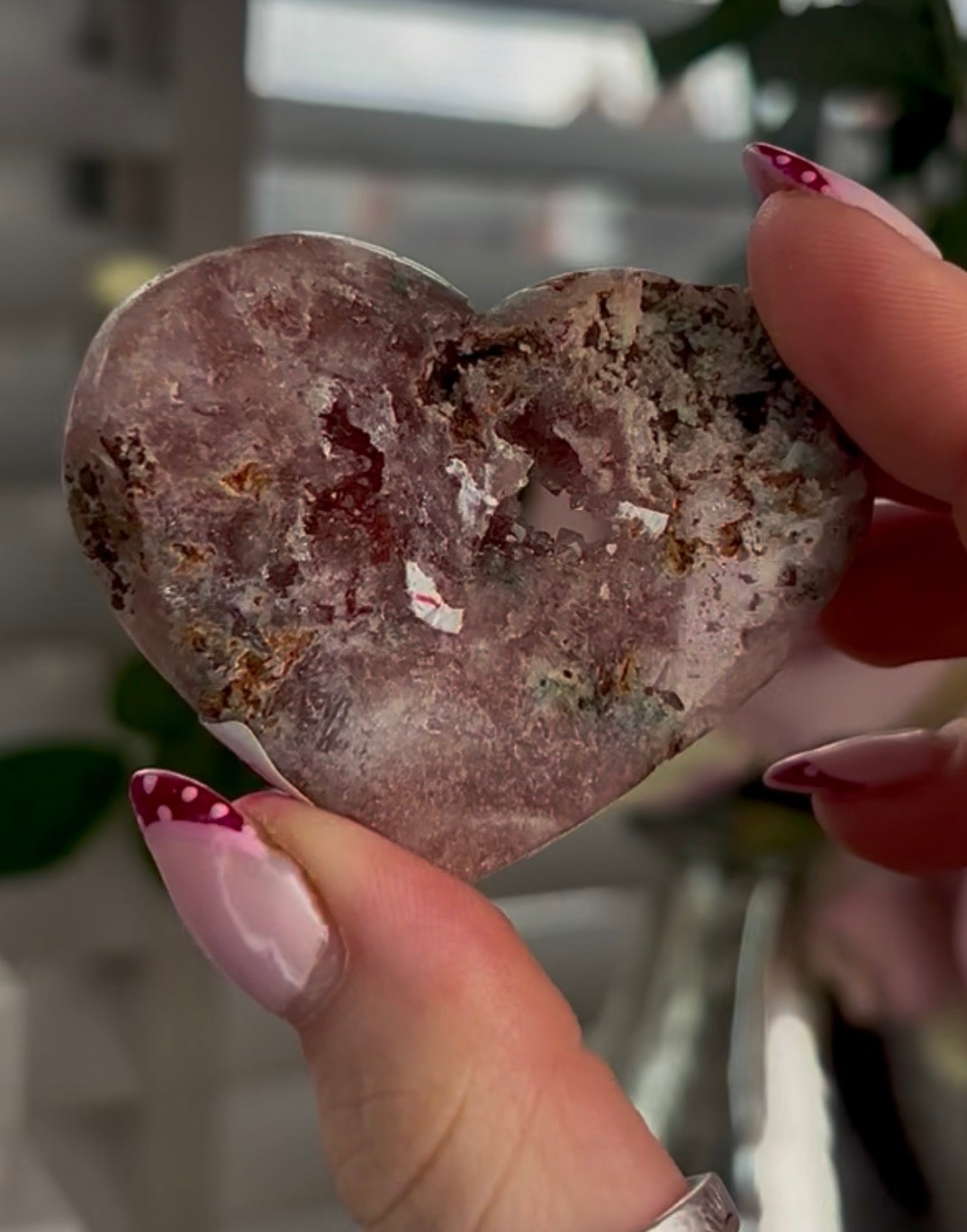 Mini pink amethyst heart - comes with stand