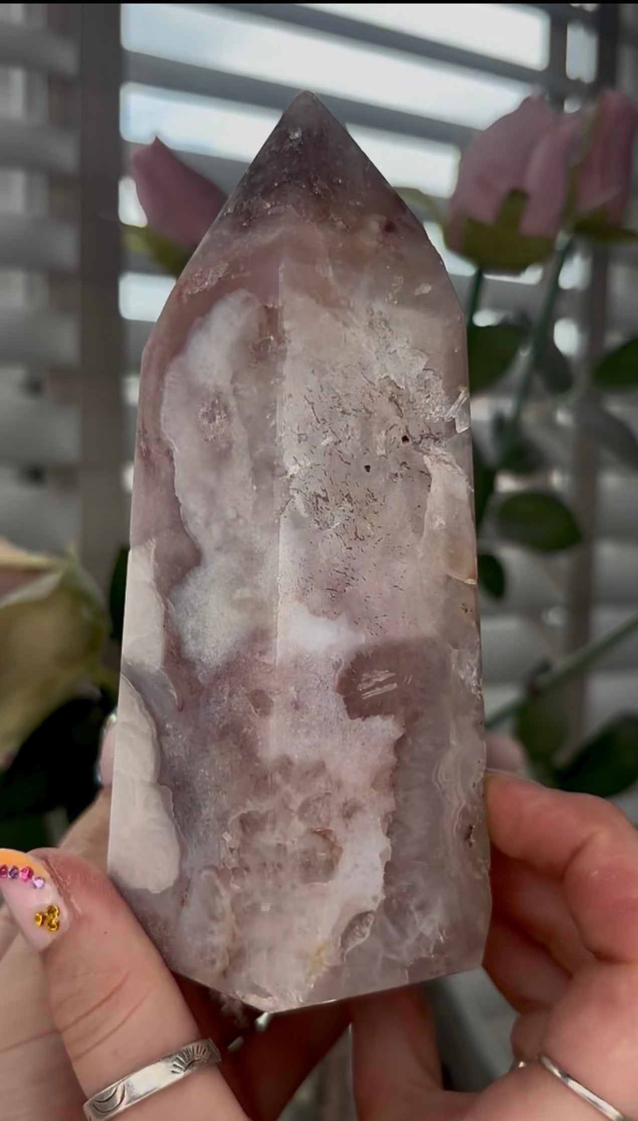 Huge, Beautiful, Pink amethyst tower with purple quartz druzy