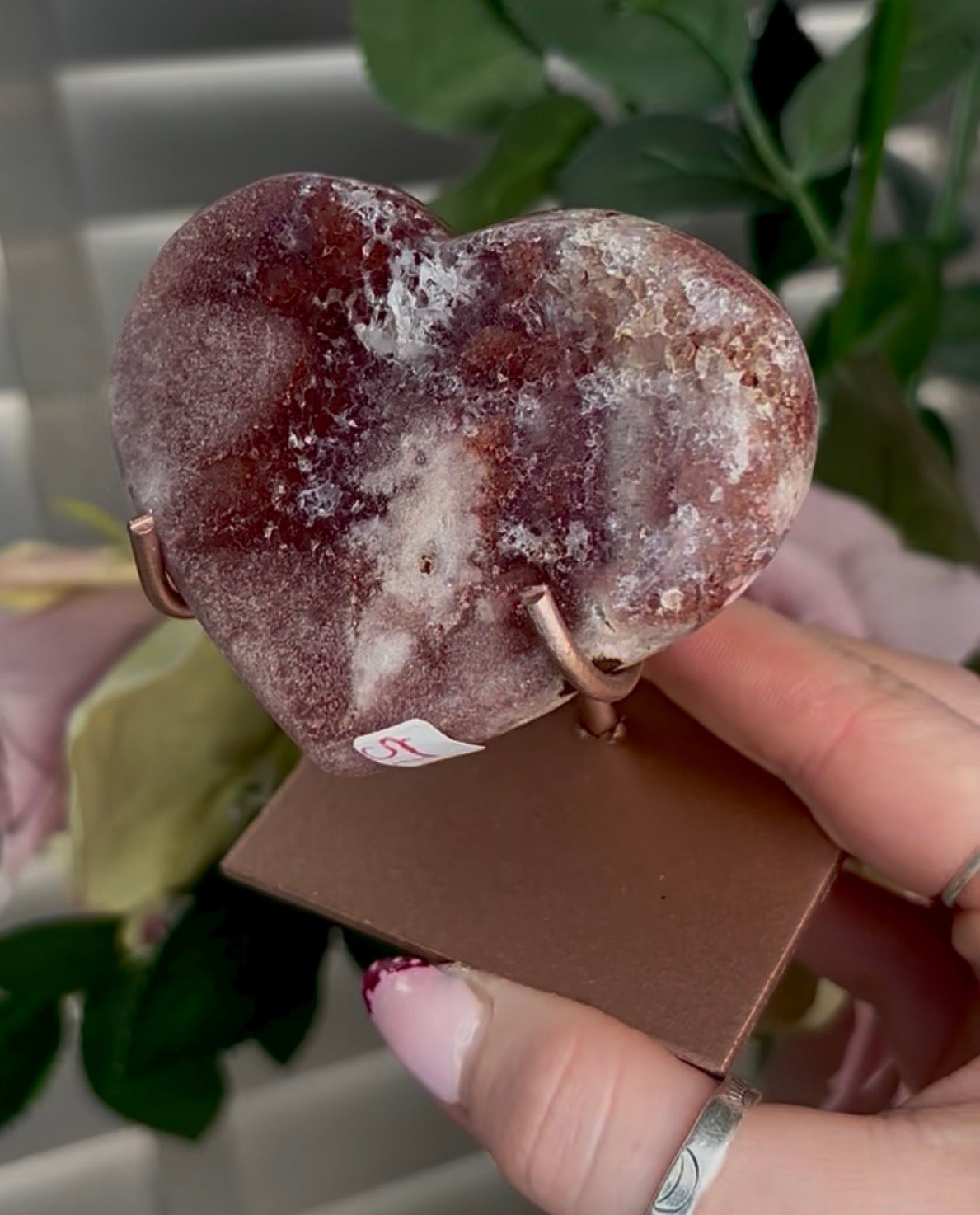 pink amethyst heart - comes with stand