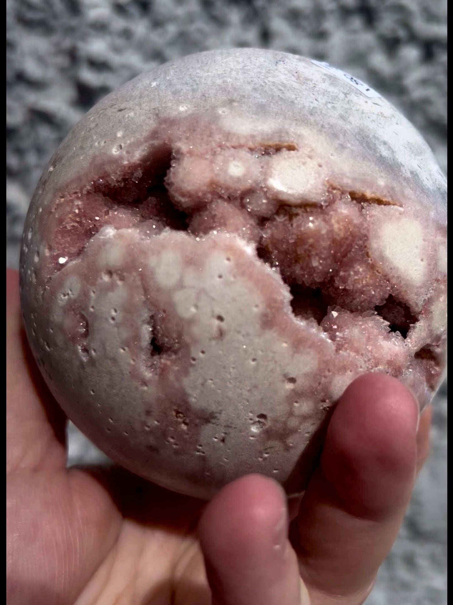 large, statement pink amethyst sphere just over 1kg