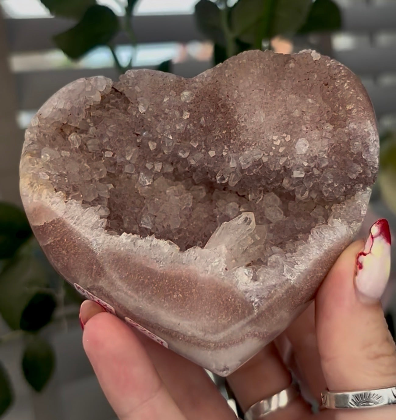 Druzy pink amethyst heart - comes with stand (9.5cm)