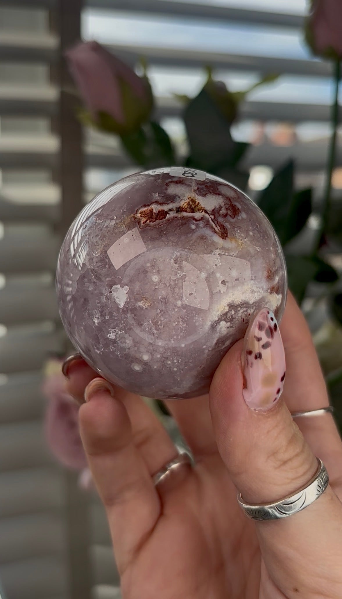 High grade, Pink amethyst Flower agate sphere with druzy quartz- 5.5cm