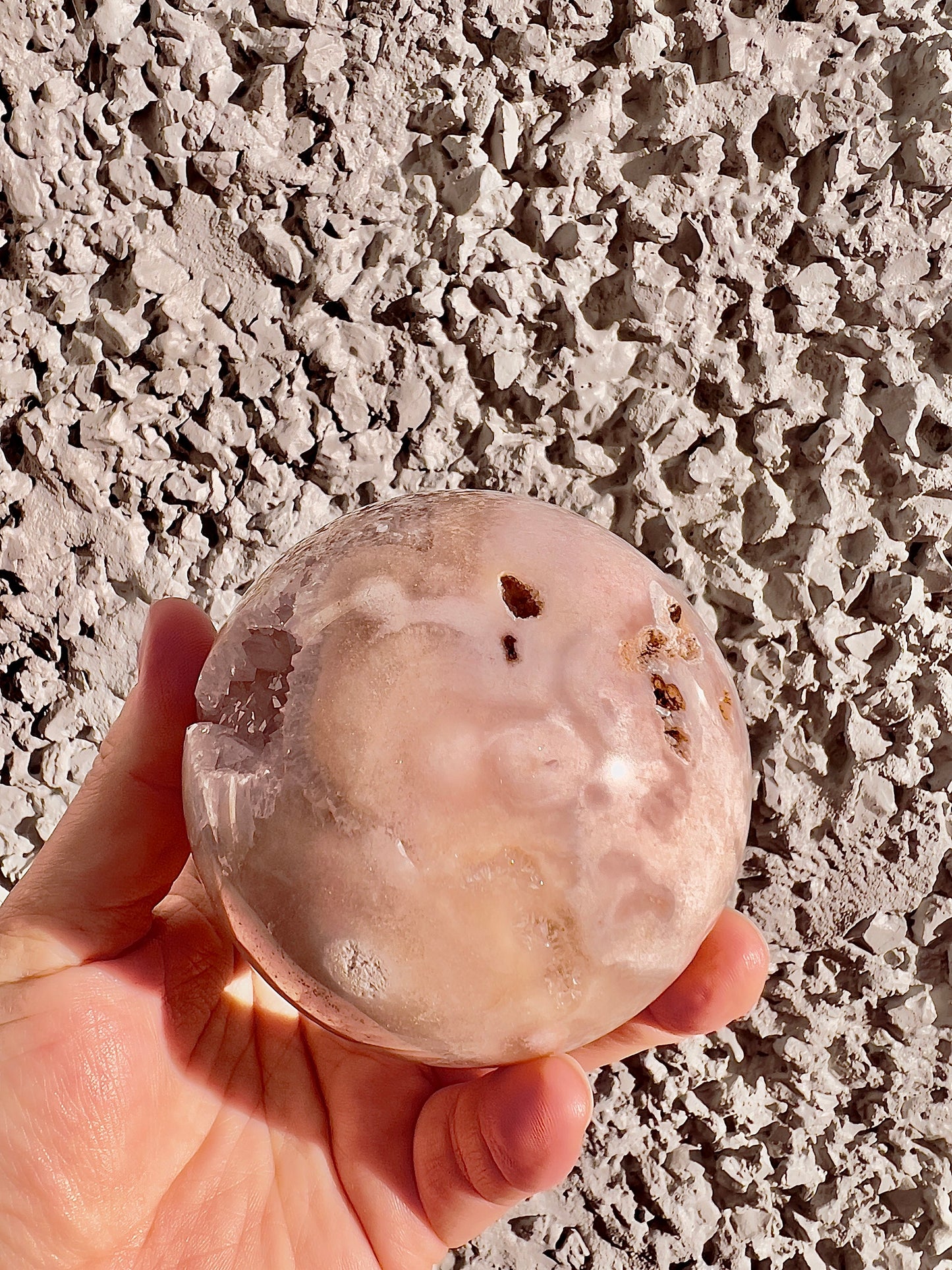 Beautiful, druzy, pink amethyst sphere with lilac druzy 660g 8cm