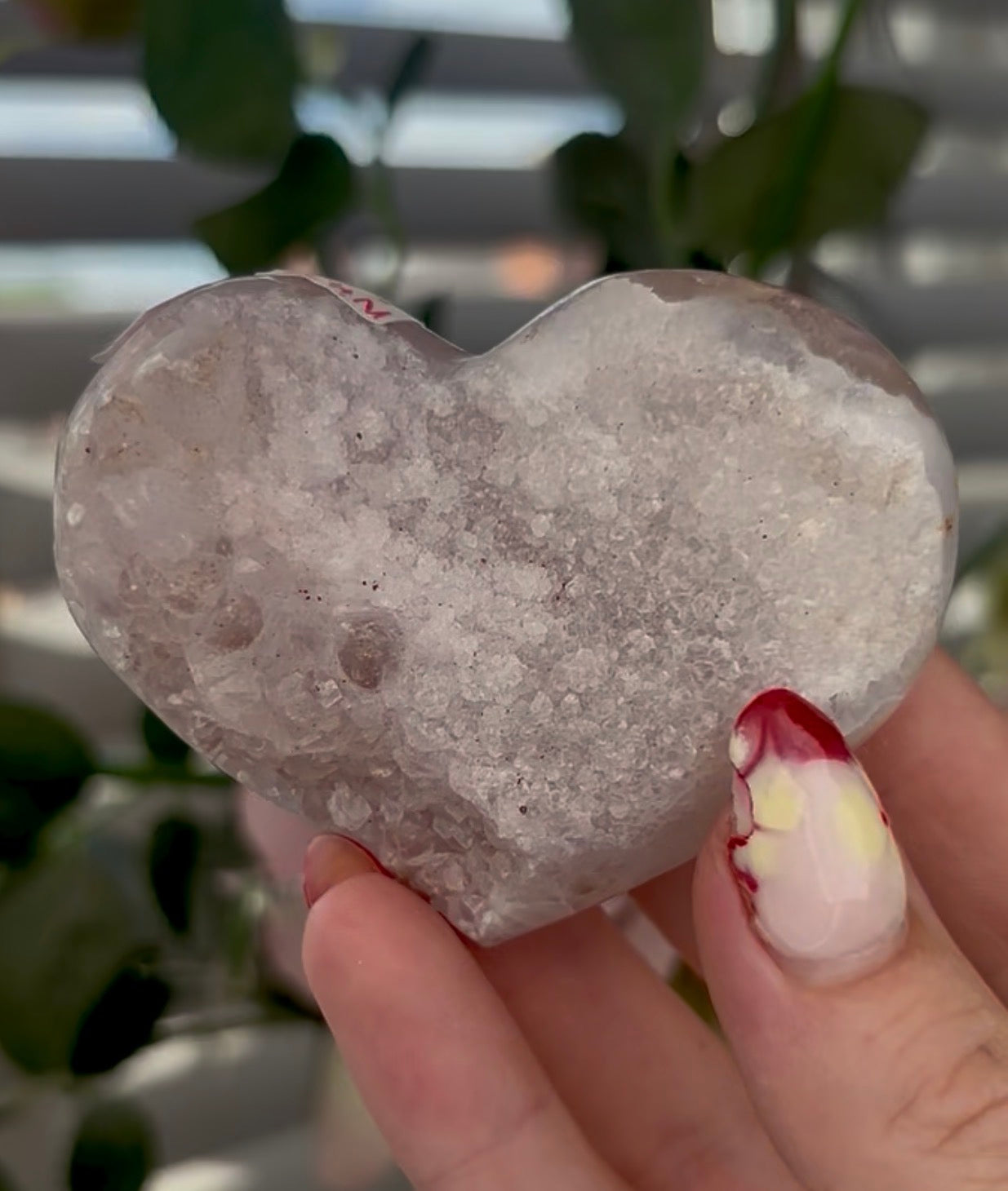 Light toned, pink amethyst heart - comes with stand (7cm)