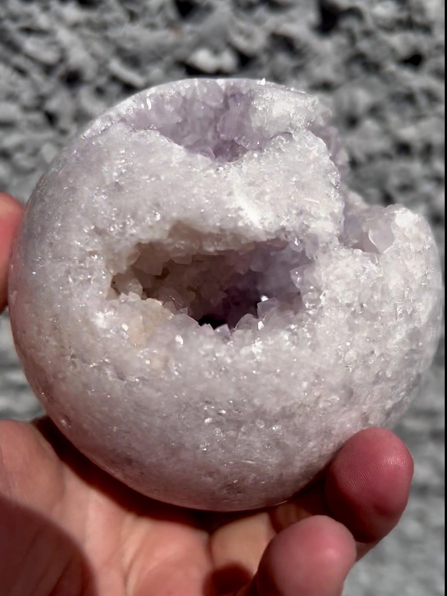 large, snowy, pink amethyst sphere with sugar druzy 870g