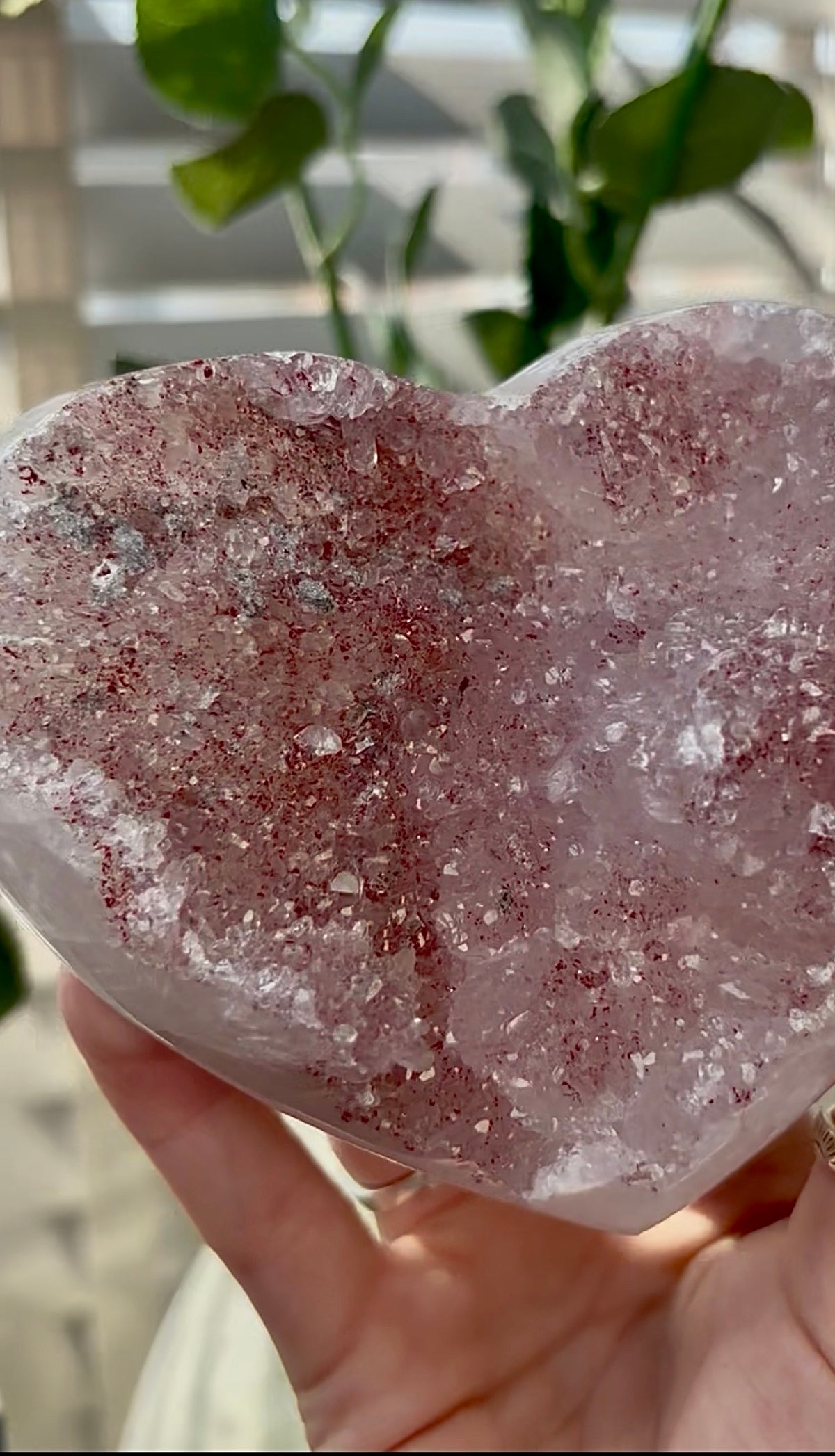 Gorgeous, pink amethyst heart- comes with stand