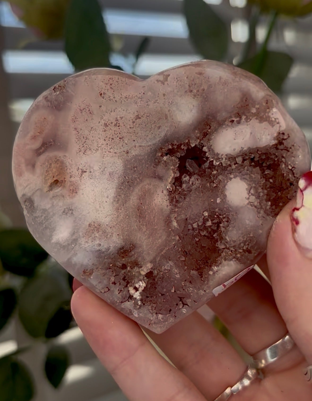 pink amethyst heart - comes with stand 8.5cm
