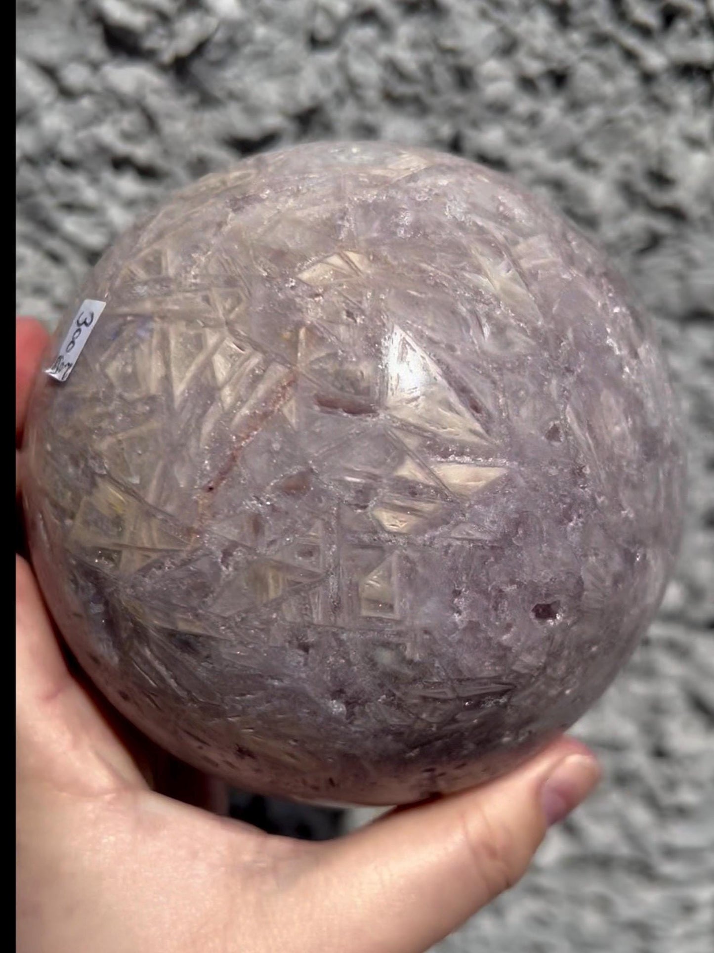 large, statement pink amethyst sphere with rutile formations in gorgeous lilac tones 2.058kg