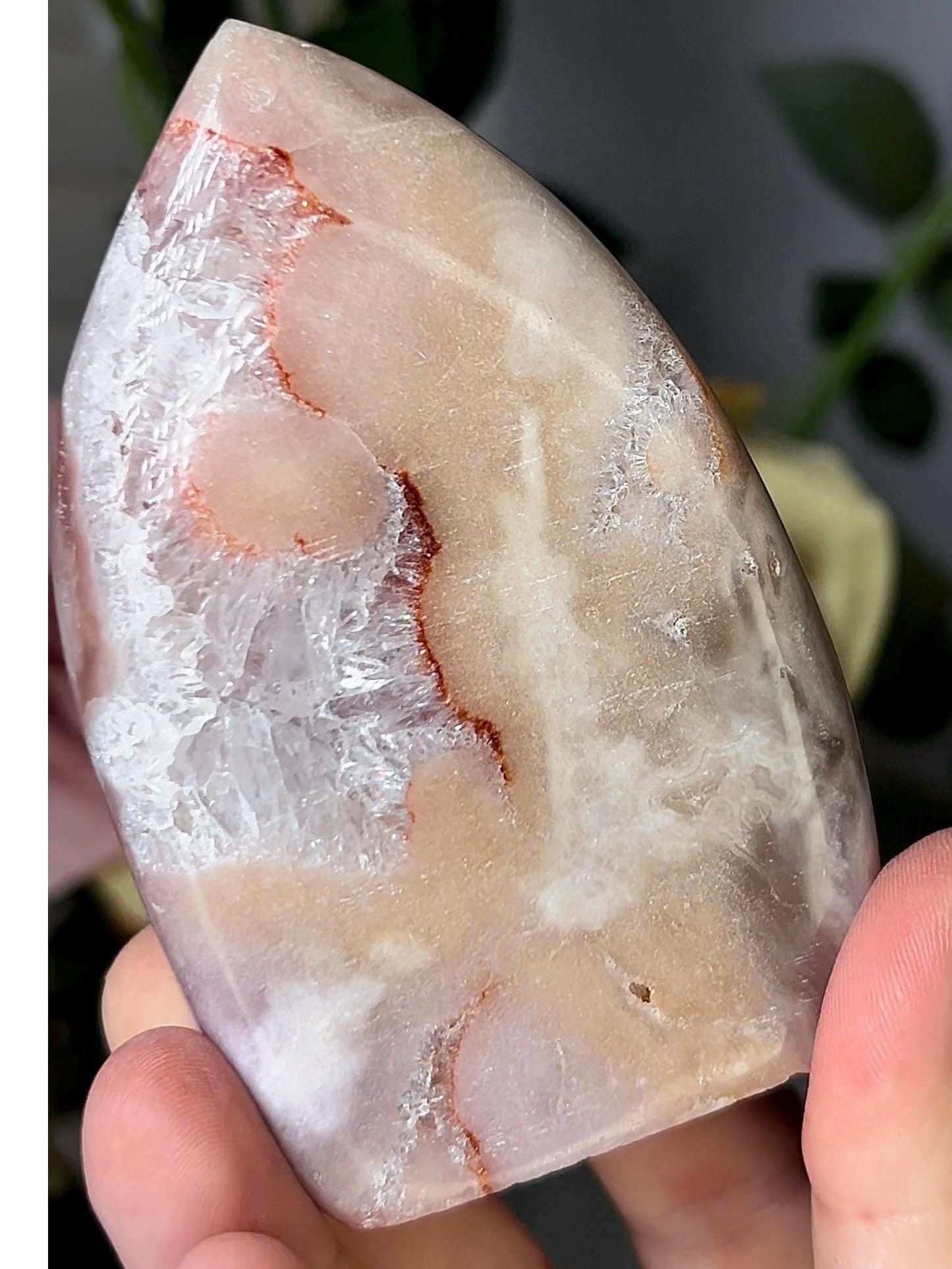 High grade, pink amethyst flame with quartz