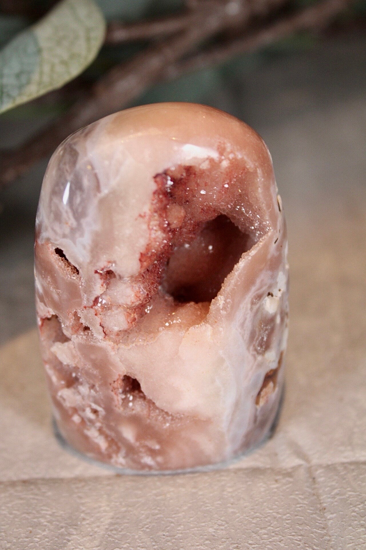 pink amethyst freeform with open druzy cave 135g