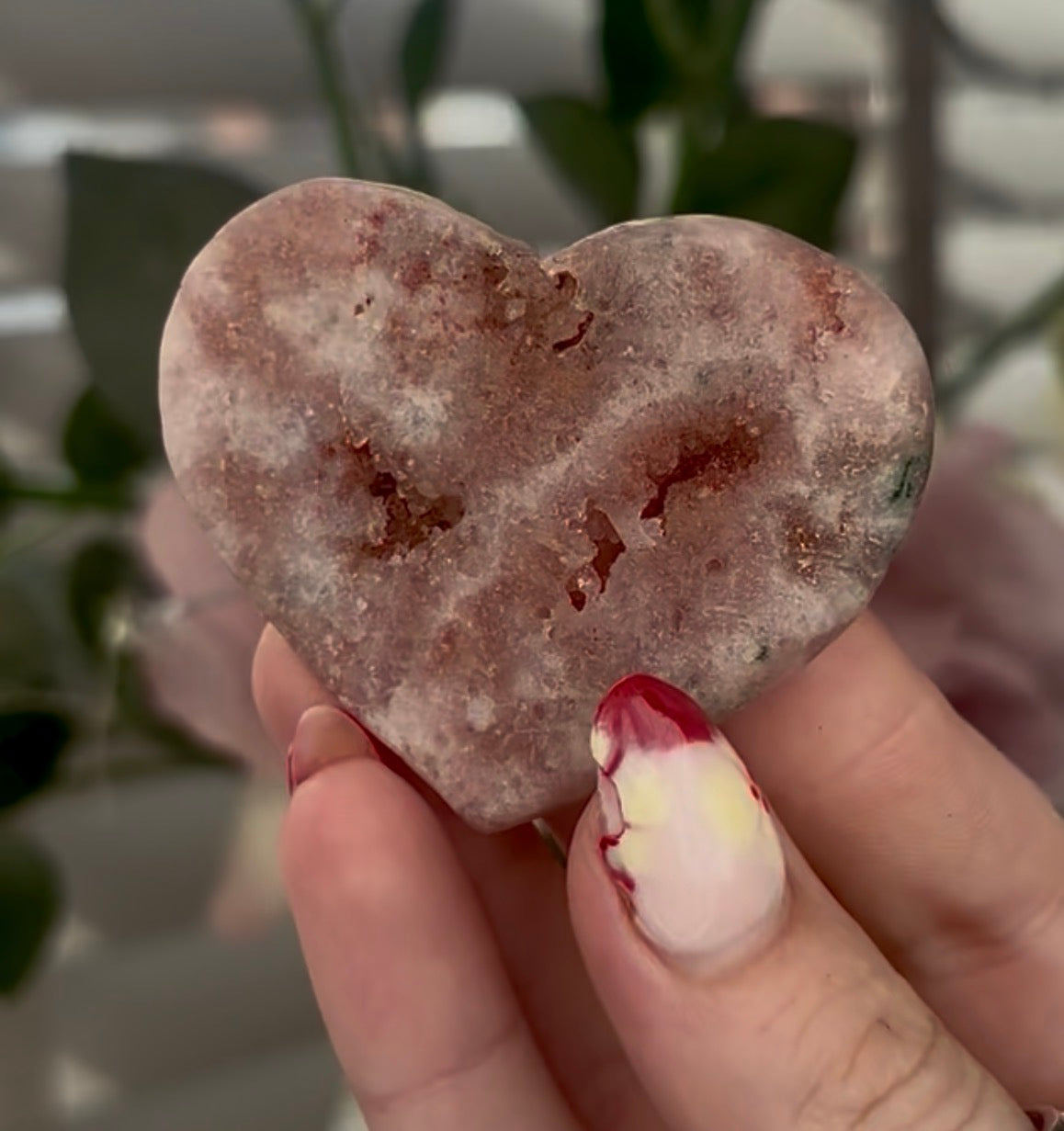 Mini pink amethyst heart - comes with stand