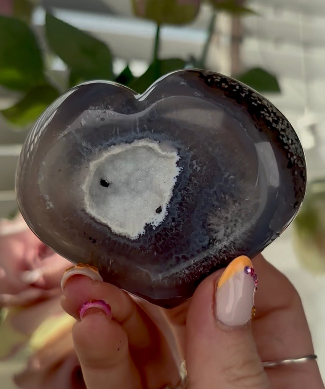 Beautiful, high quality, blue agate heart  with sugar druzy - stand included