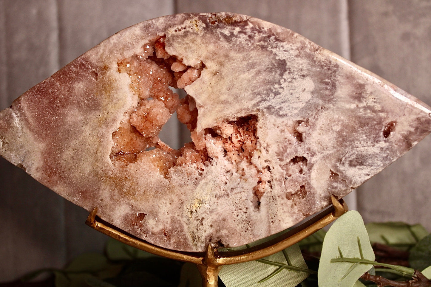 Druzy, pink amethyst eye on stand from brazil