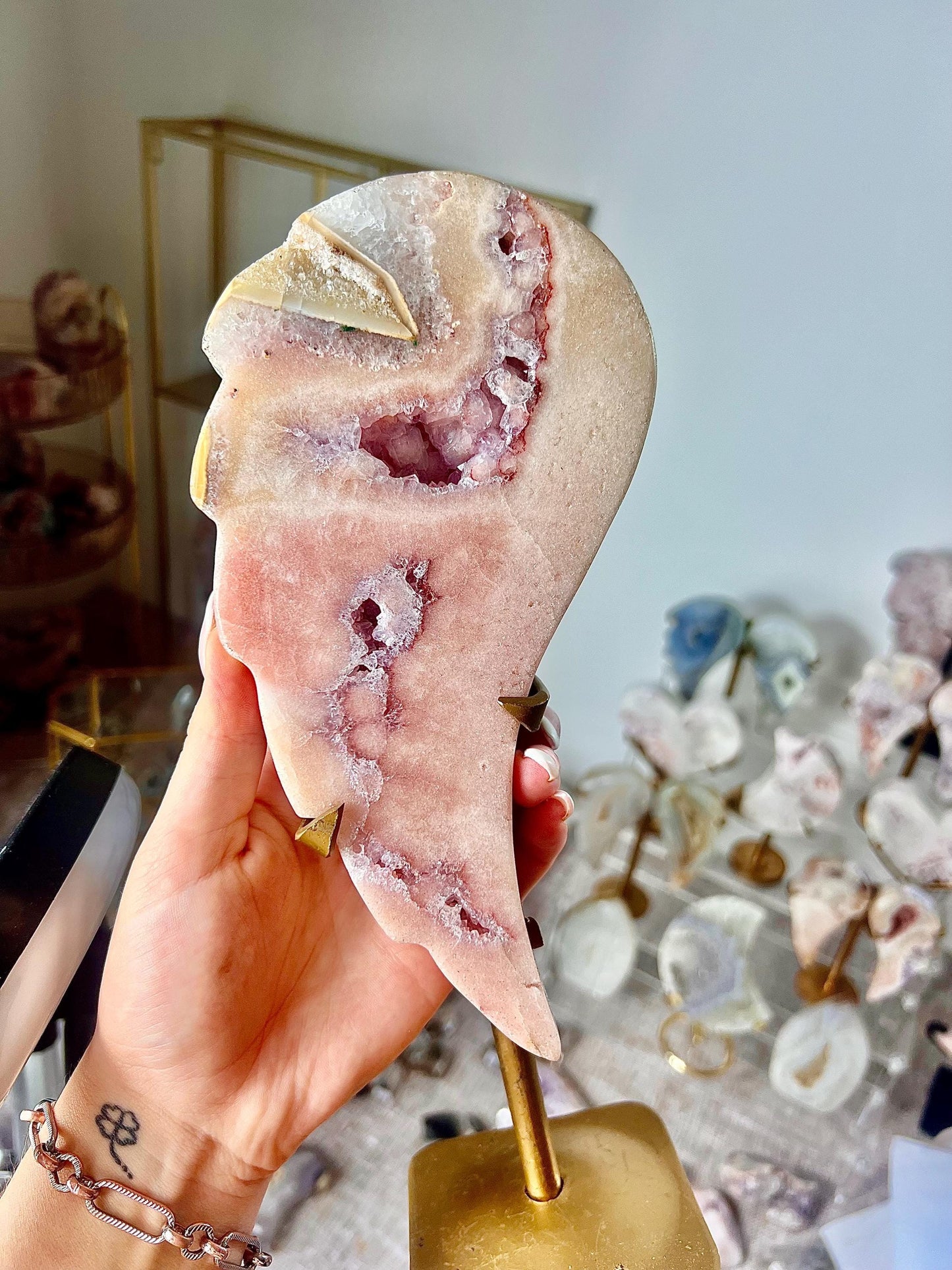 High quality, Pink amethyst wing on stand