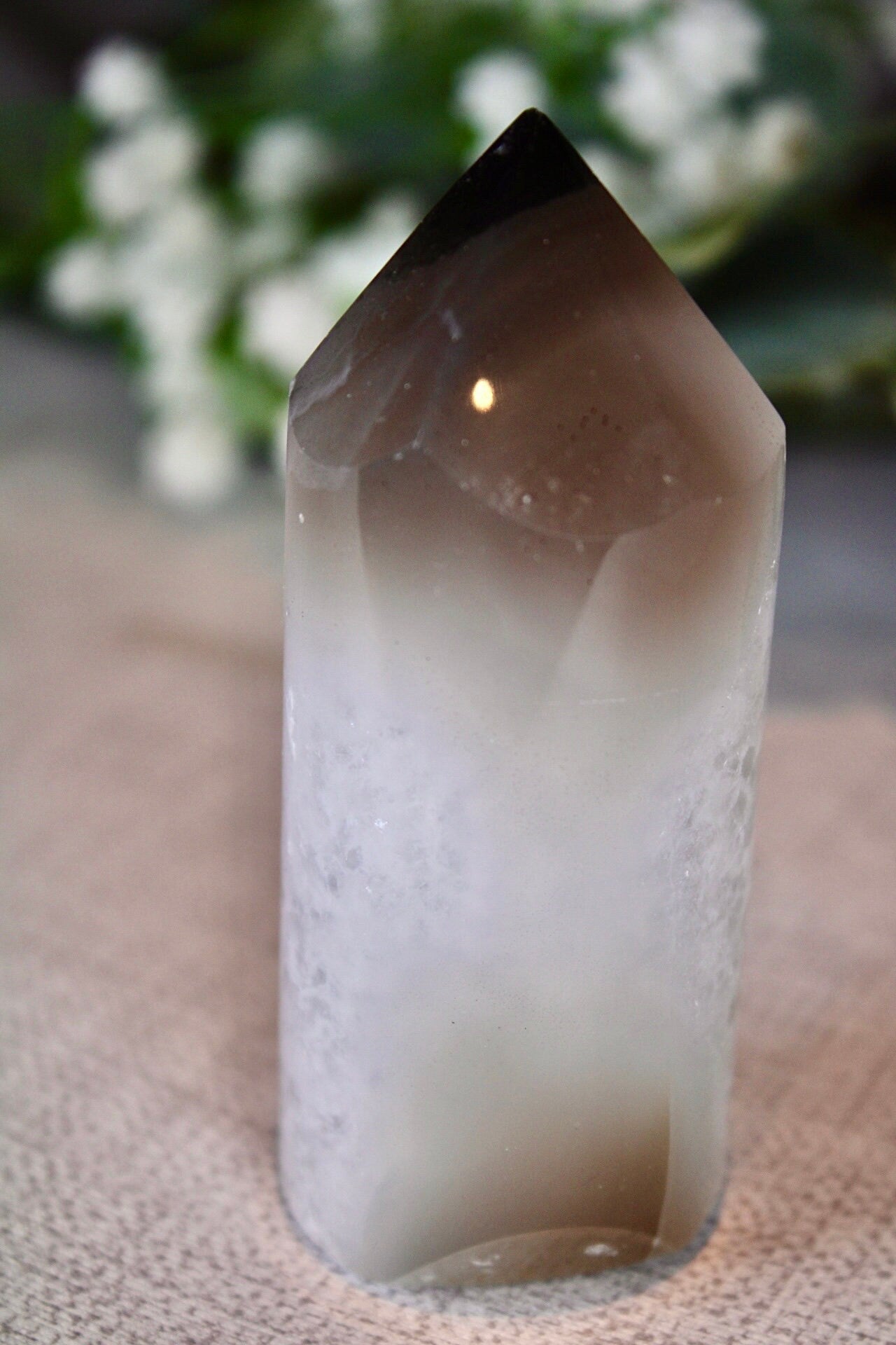 Circular, quartz agate tower