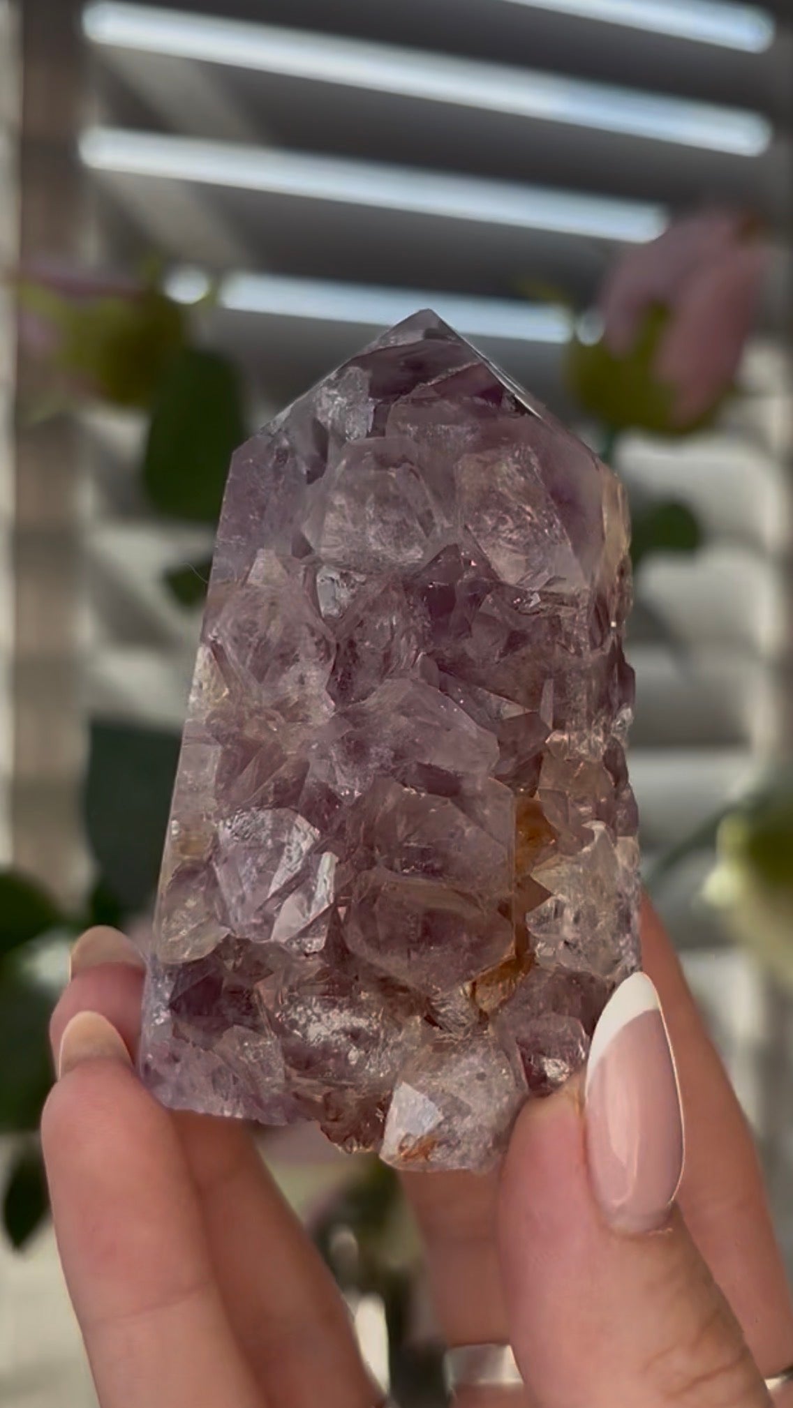 Beautiful, chunky Pink amethyst tower with purple quartz 8cm(h) by 5cm(w)