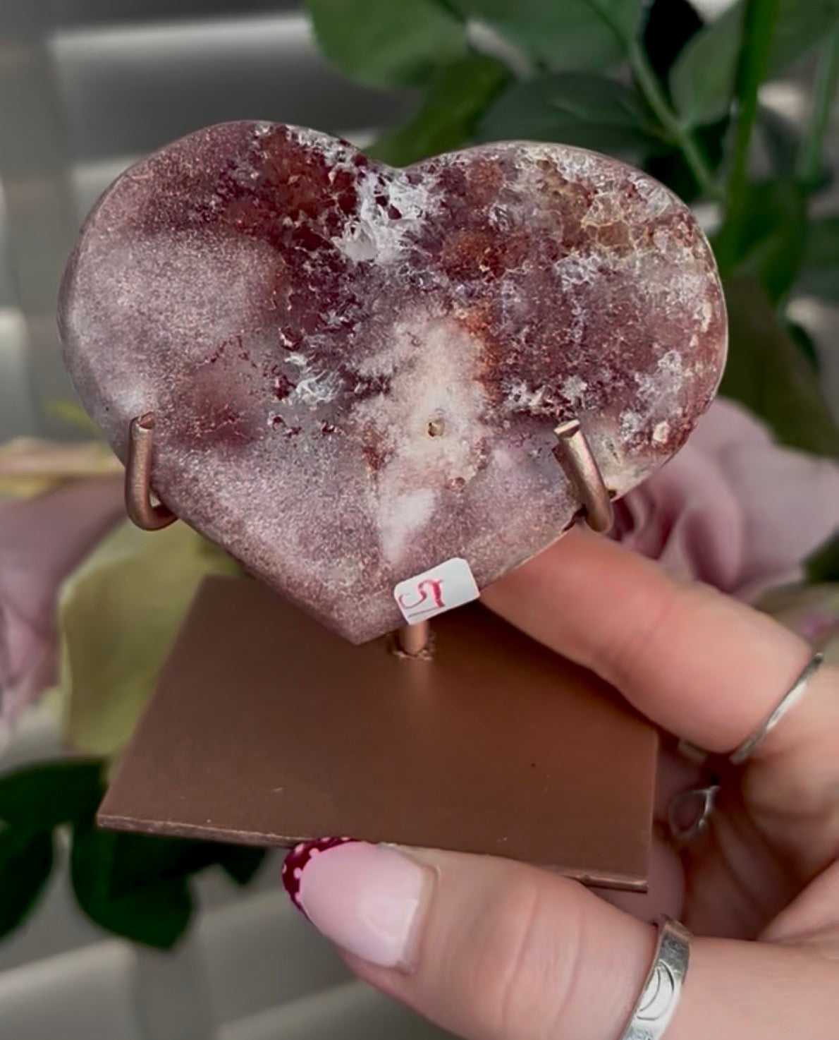 pink amethyst heart - comes with stand