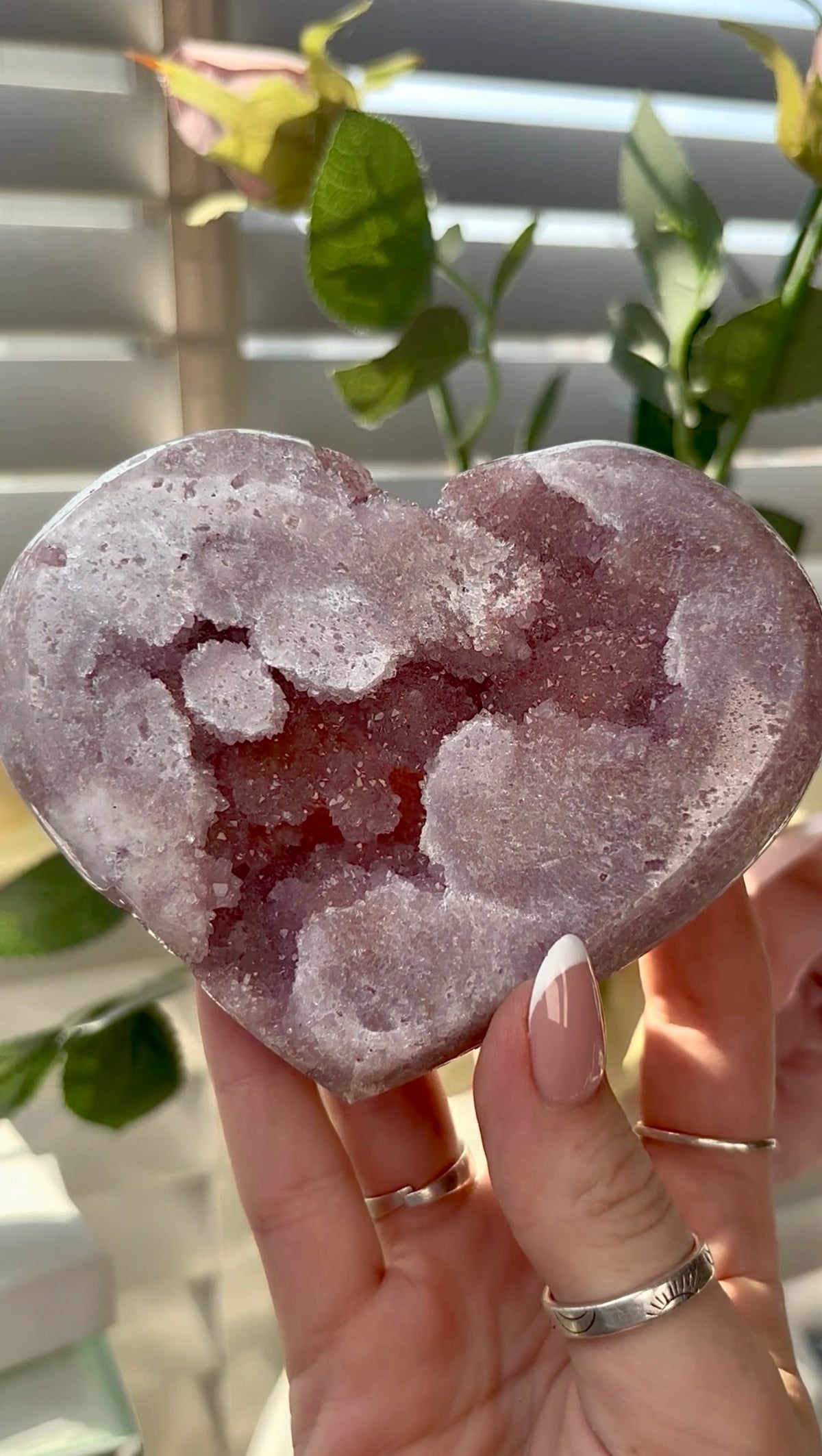 Gorgeous,  pink amethyst heart- comes with stand
