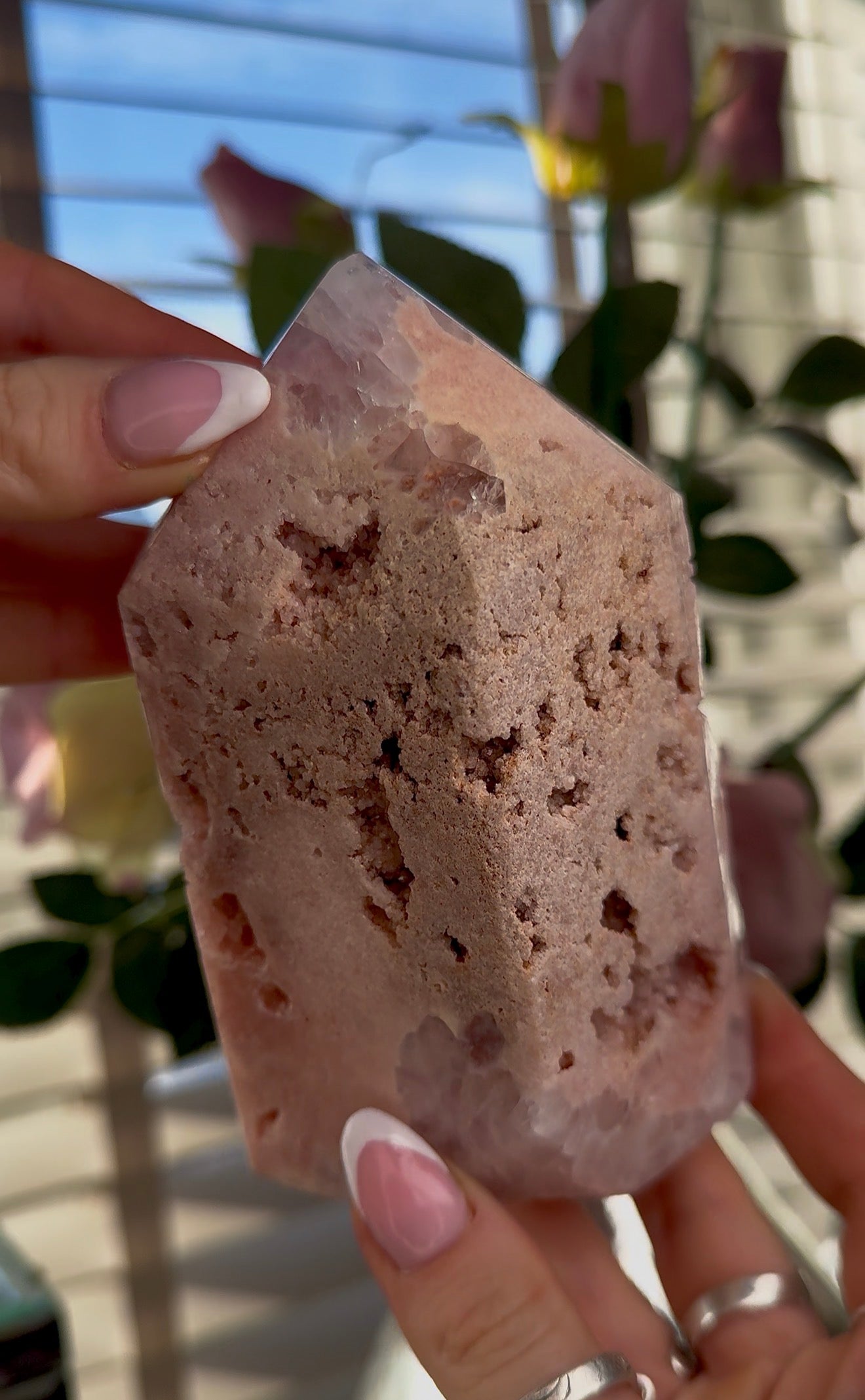 Pink amethyst tower in peachy tones