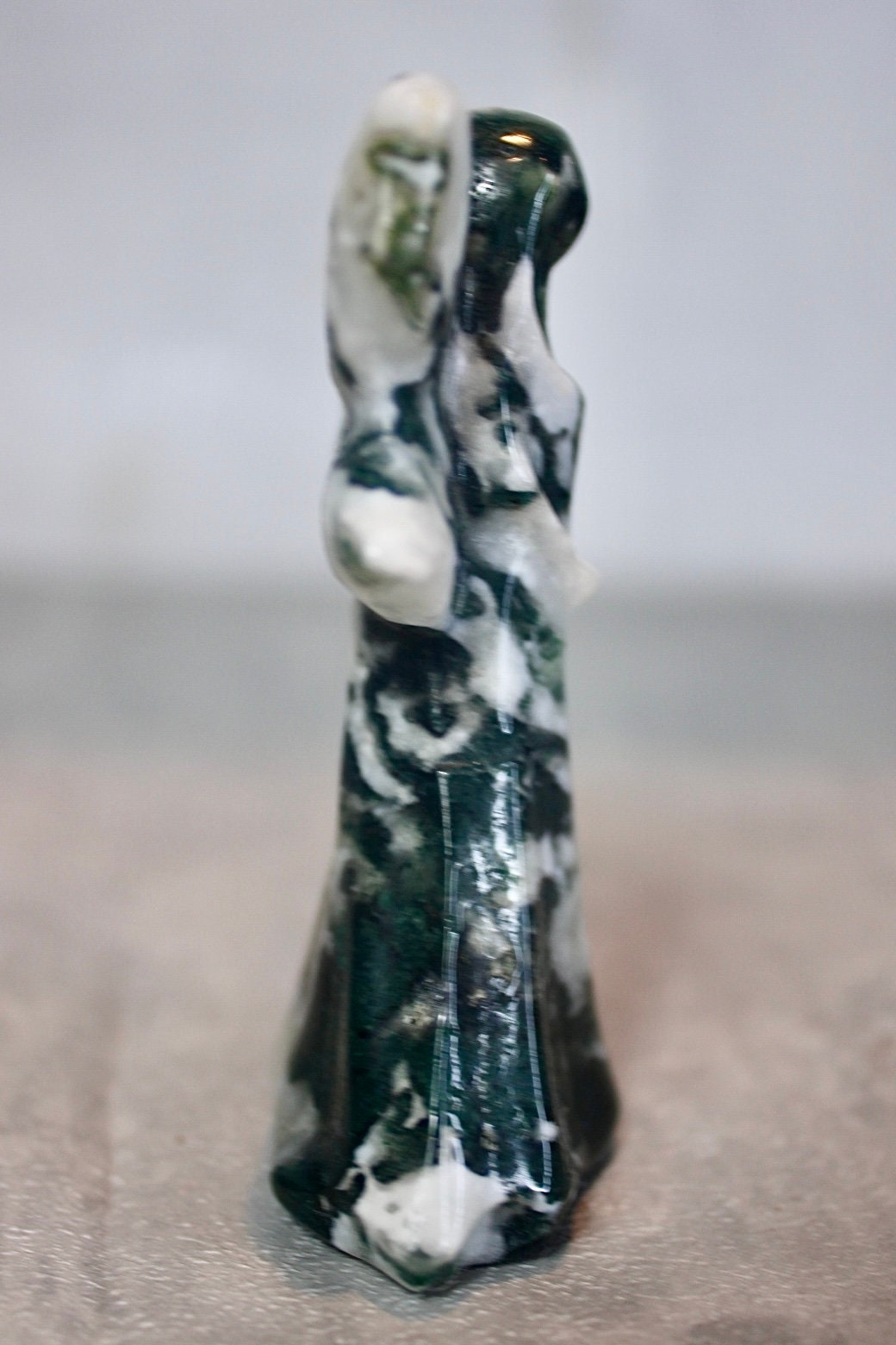 Moss agate, fairy, carving 8cm (h)
