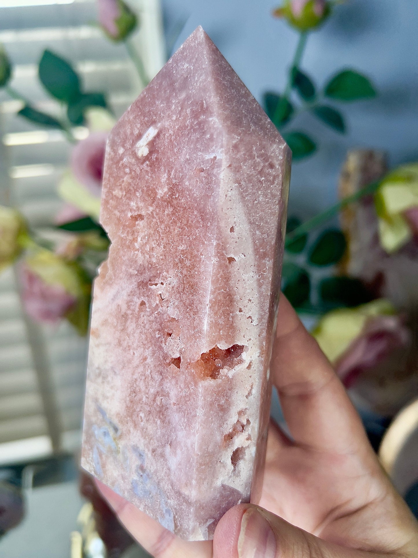 High grade, sunset tones pink amethyst tower 460g