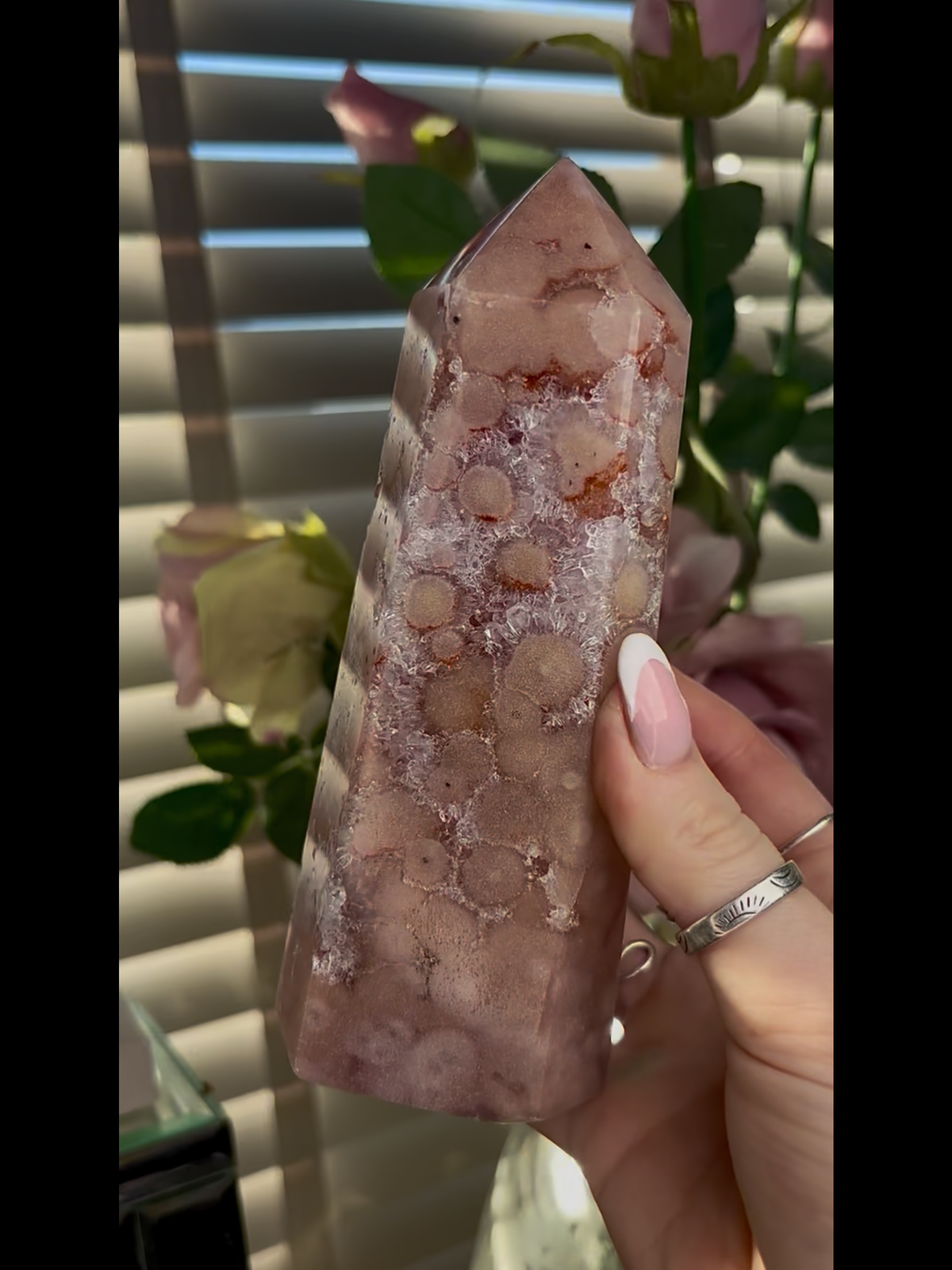 Beautiful, Pink amethyst tower 16cm(h) by 6.5cm(w)