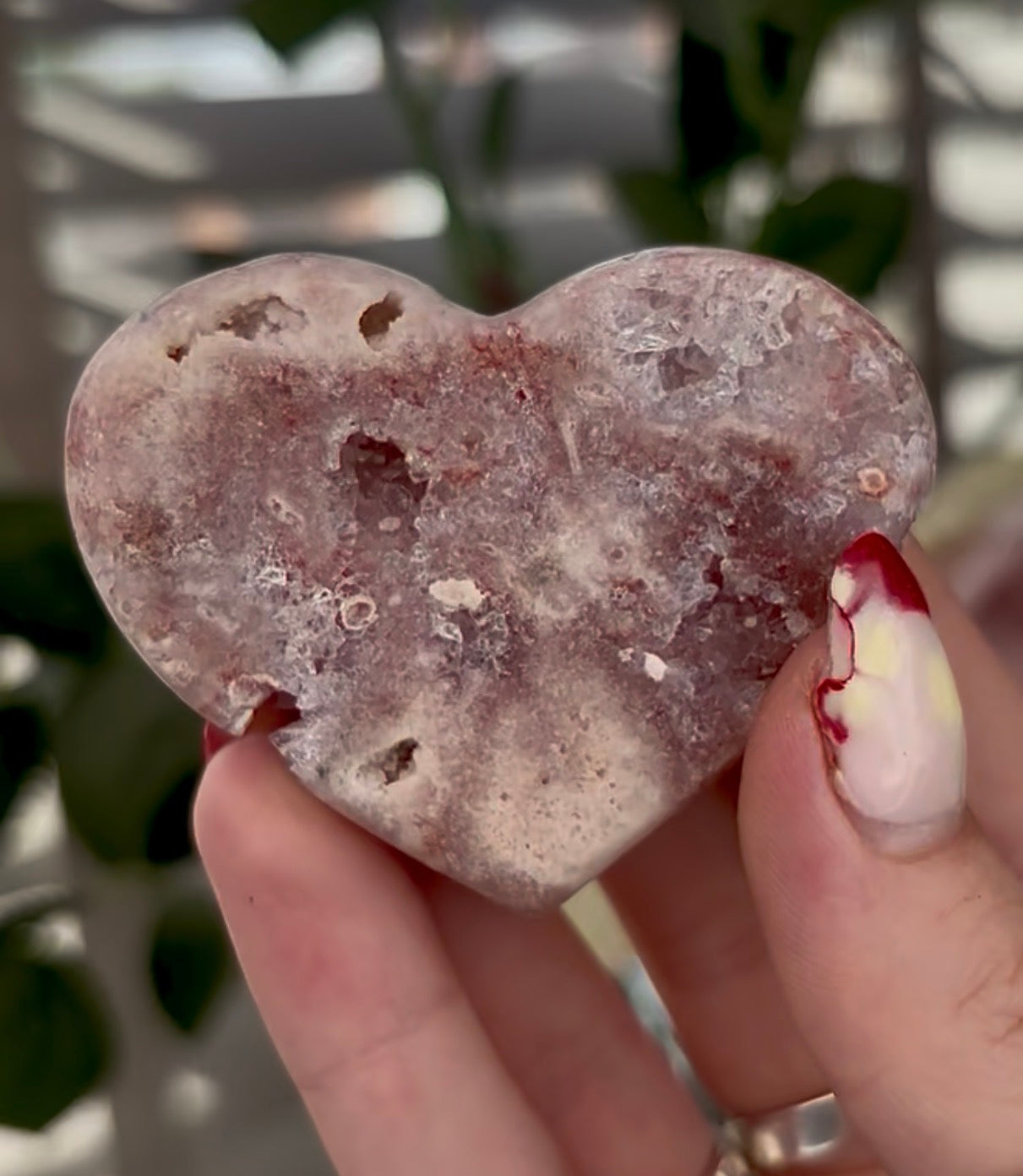 Mini pink amethyst heart - comes with stand