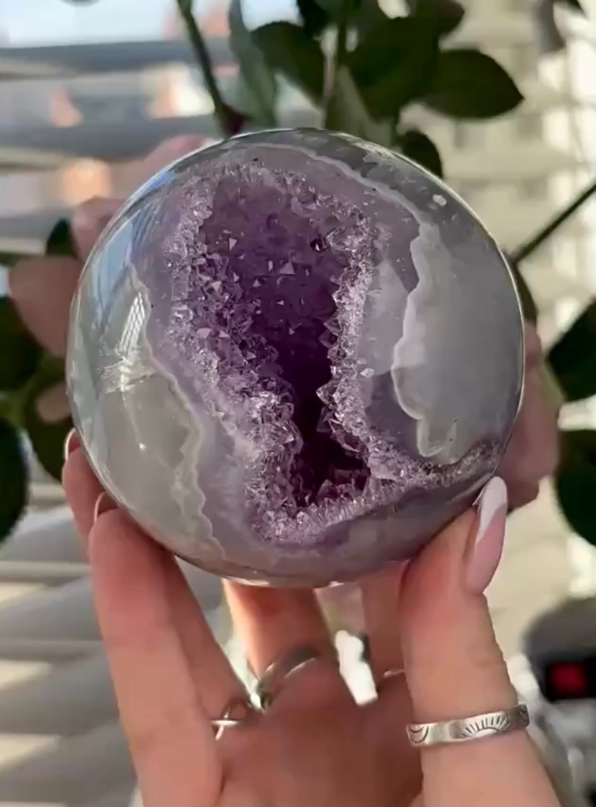 Gorgeous, high grade, amethyst agate sphere