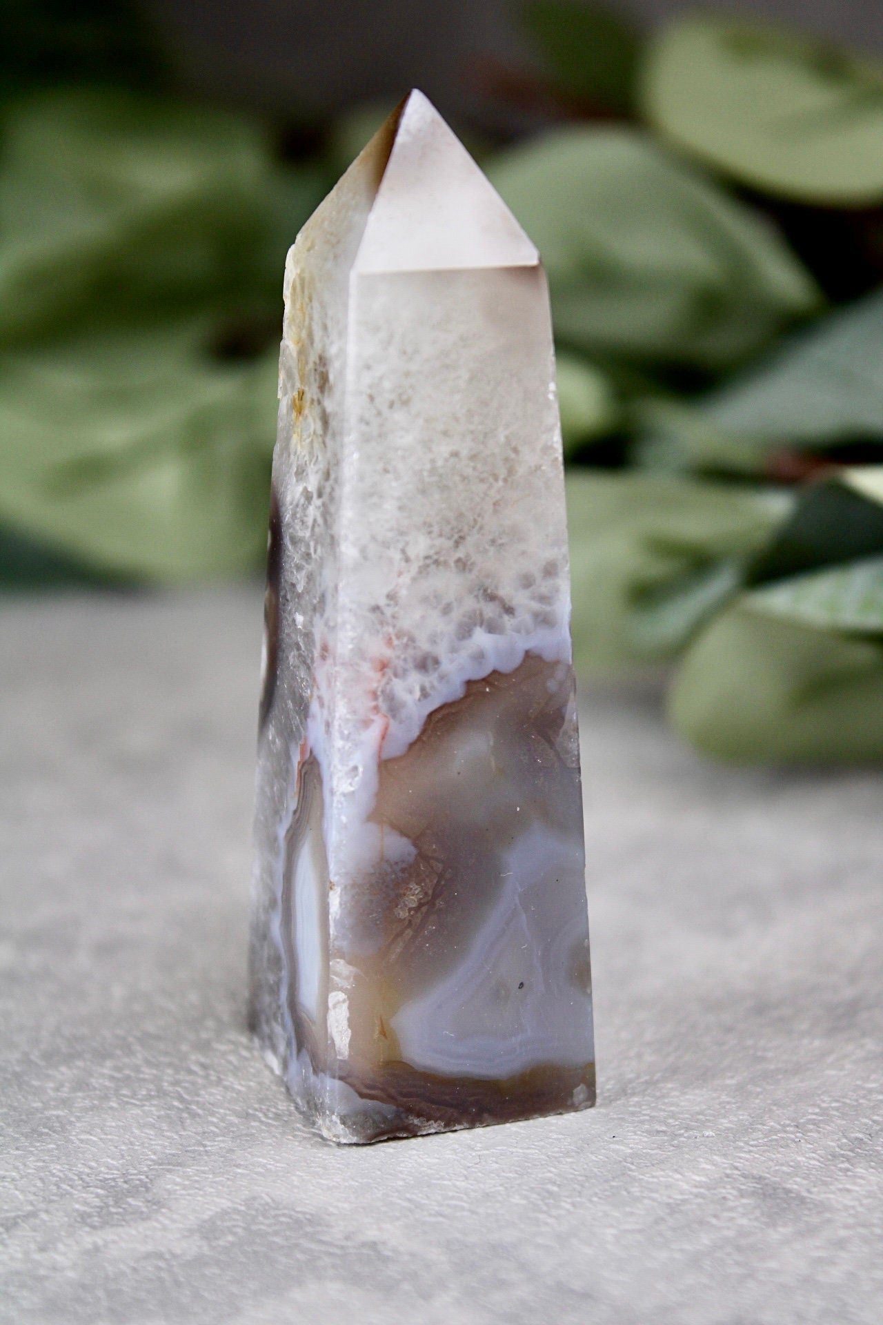 Gorgeous green chlorite tower x black flower agate