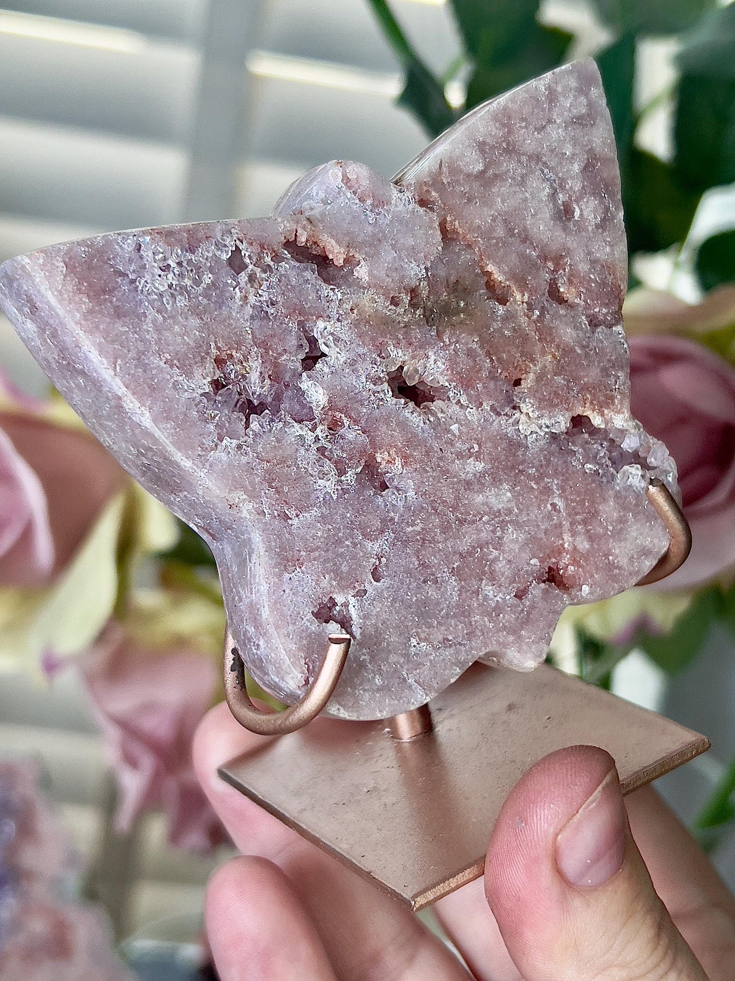 Pink amethyst butterfly on stand