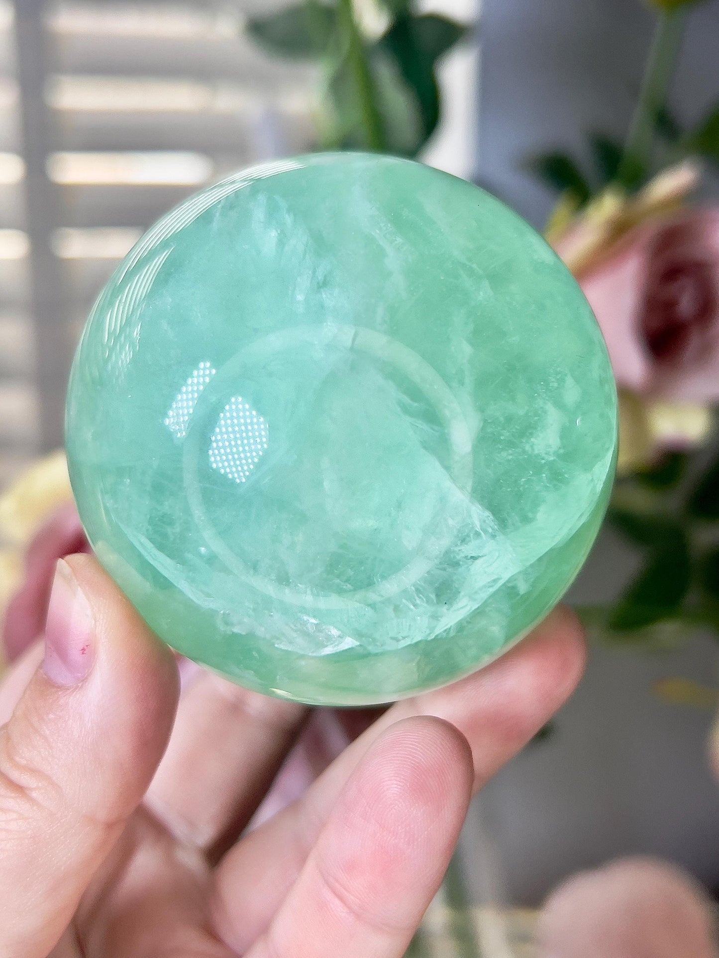 High grade, green fluorite sphere 515g
