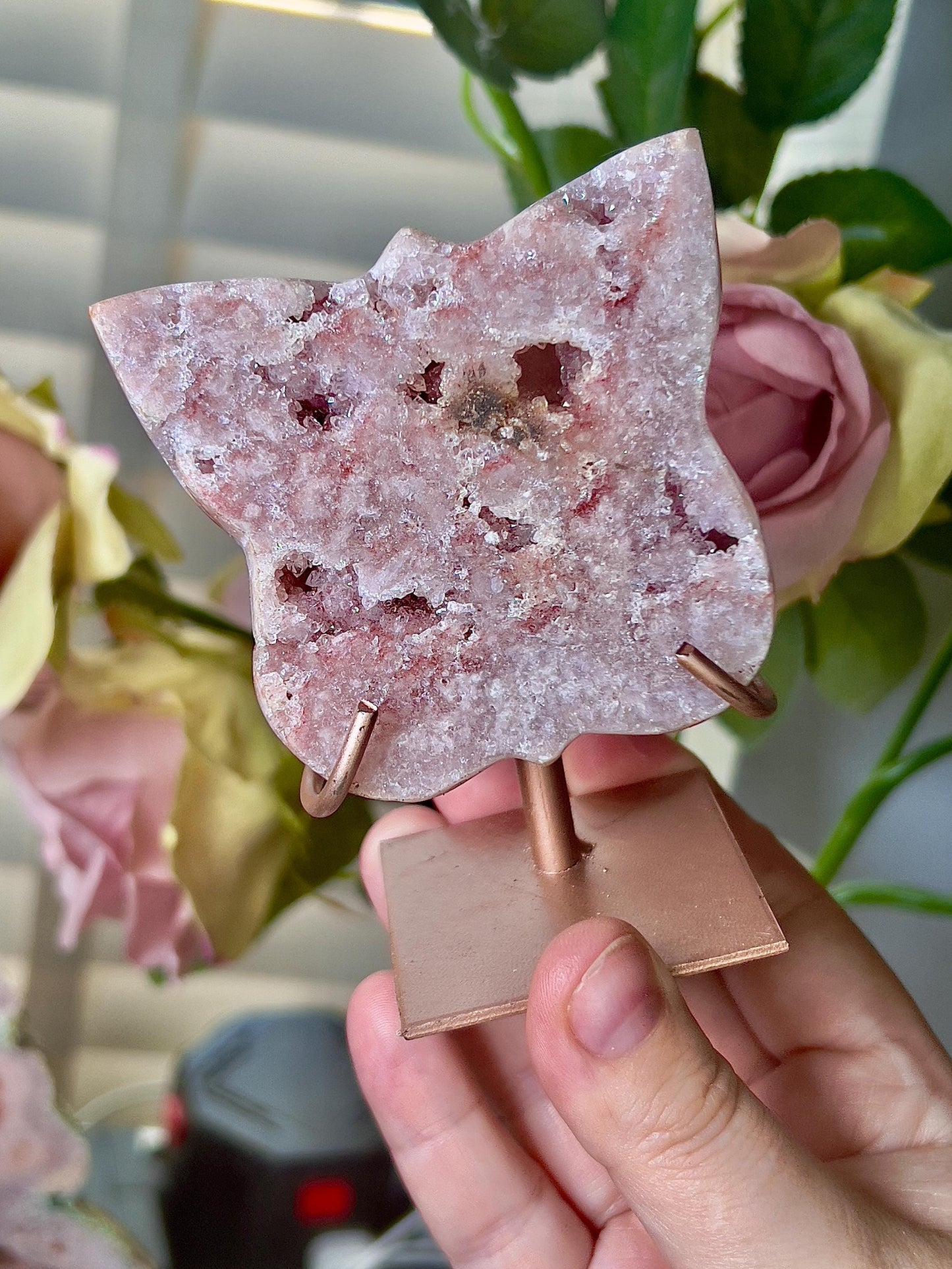 Pink amethyst butterfly on stand